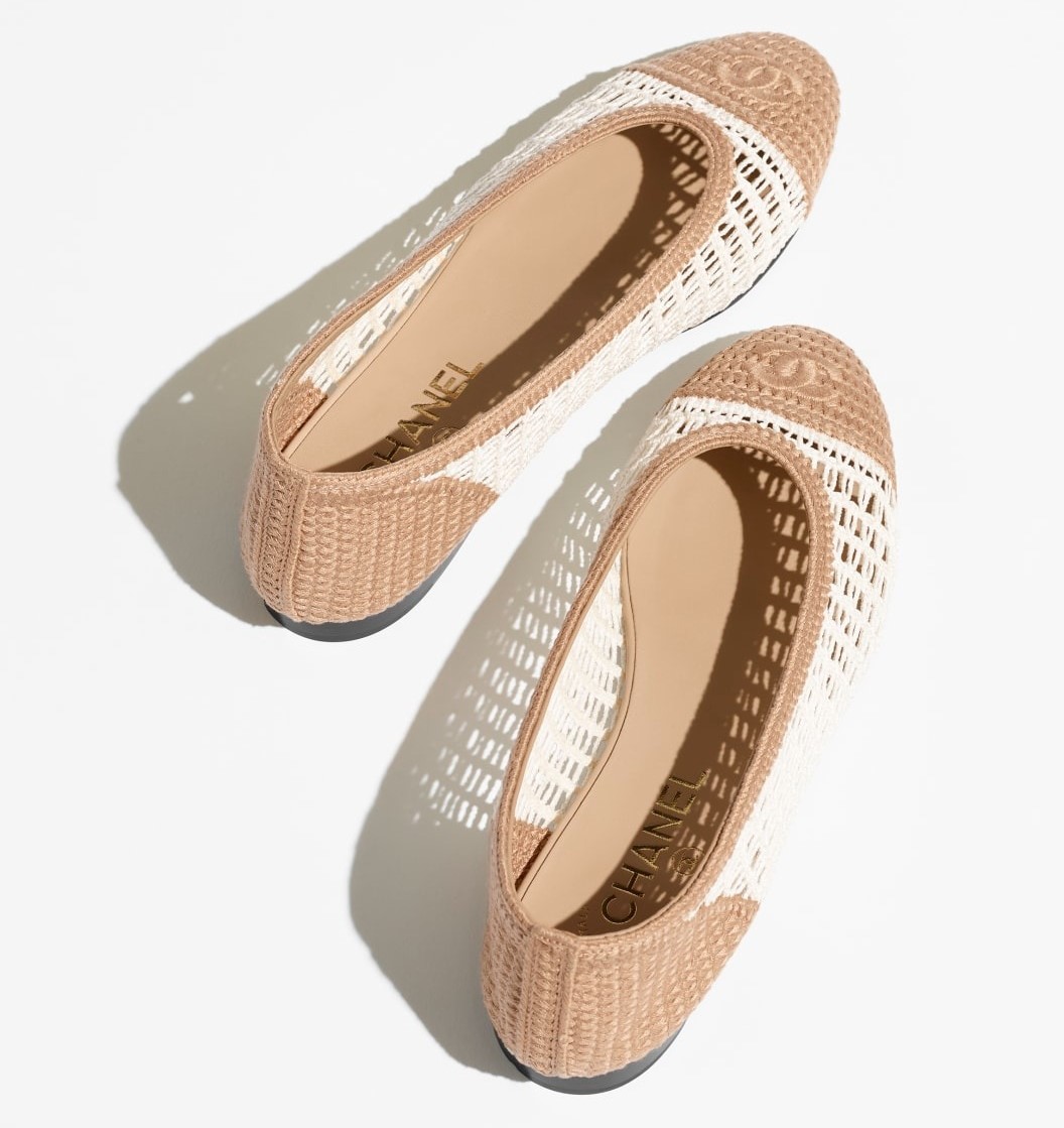 Ch**el Raffia Ballet Flats White/Beige For Women G46352-B19806-NAFBO