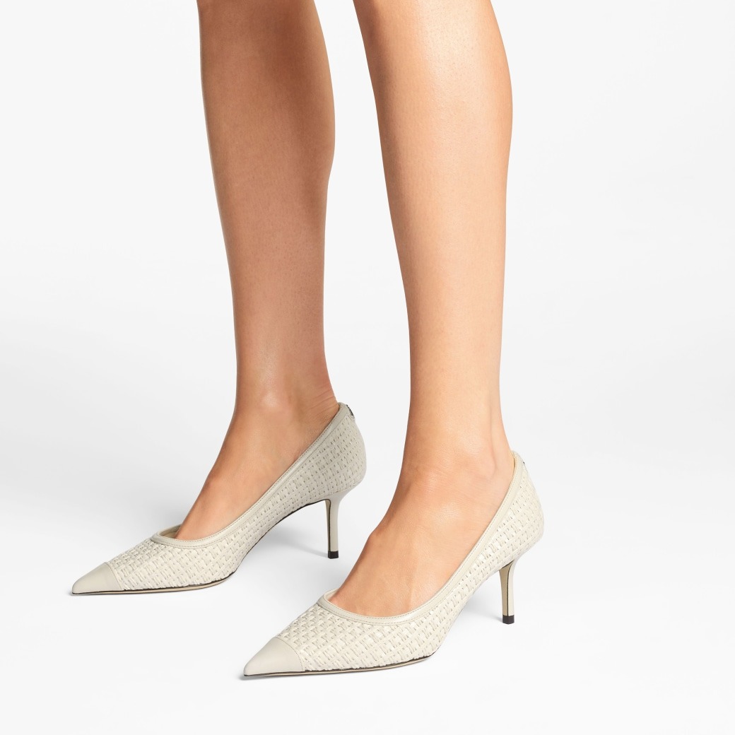 J1m*y Ch00 Love 65 Raffia And Leather Pumps Latte For Women LOVE65JVZ