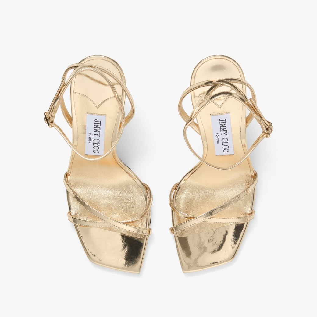 J1m*y Ch00 Metz 100 Metal Leather Sandal Gold For Women METZ100QUI