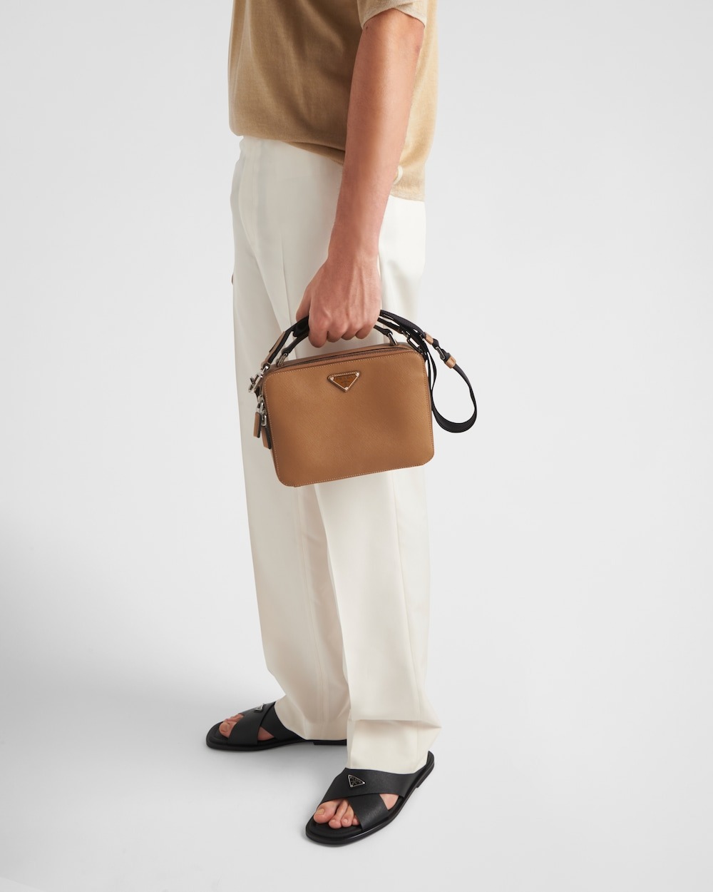 Pra*a Saffiano Crisscross Slides Black For Men – 2X3081_053_F0002_F_X001