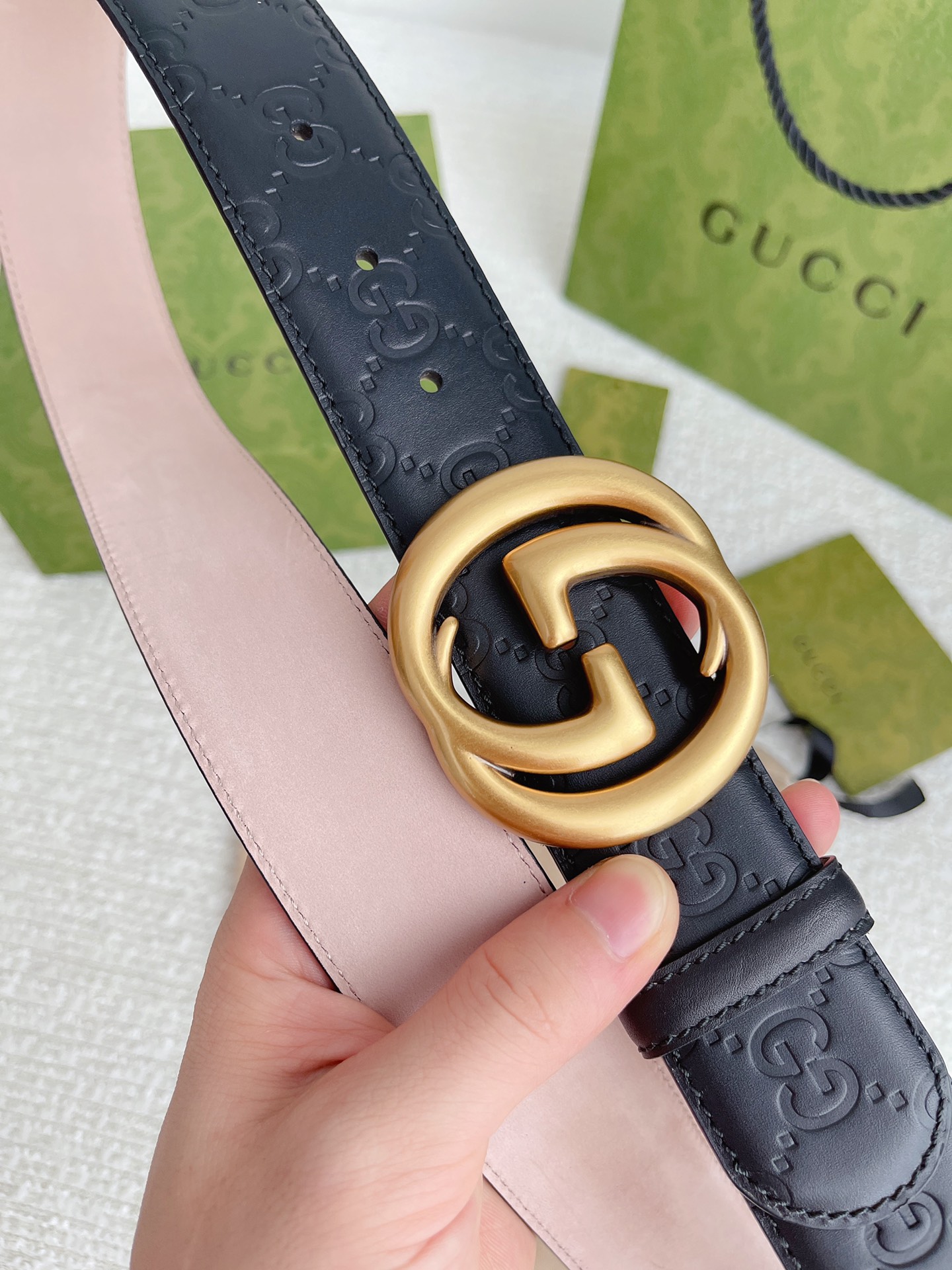 Gvc*1 GG Marmont Embossed Monogram Belt Black 40mm