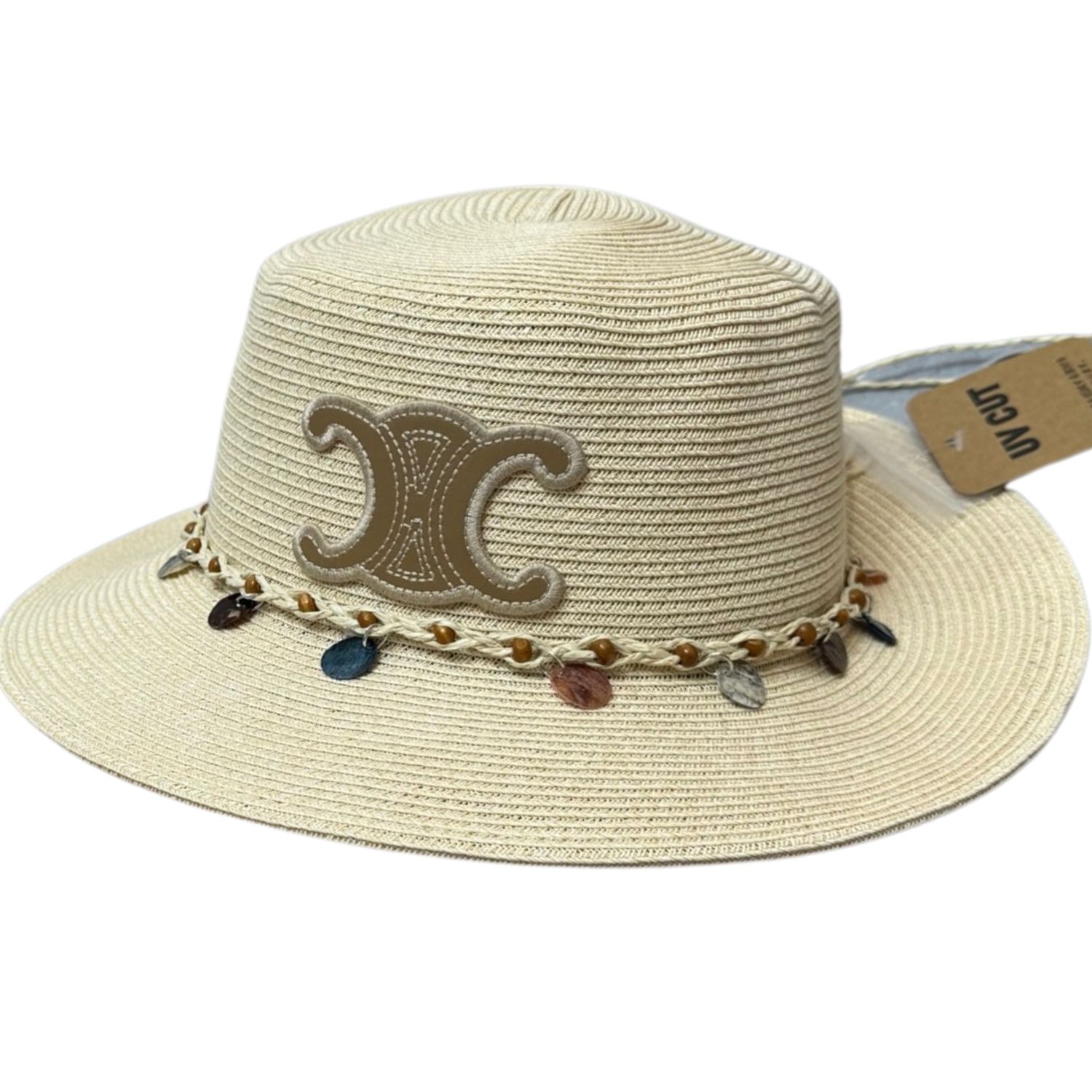 Ce1i*e Wide Brim Straw Hat Raffia Light Beige For Women 57cm/22.4in