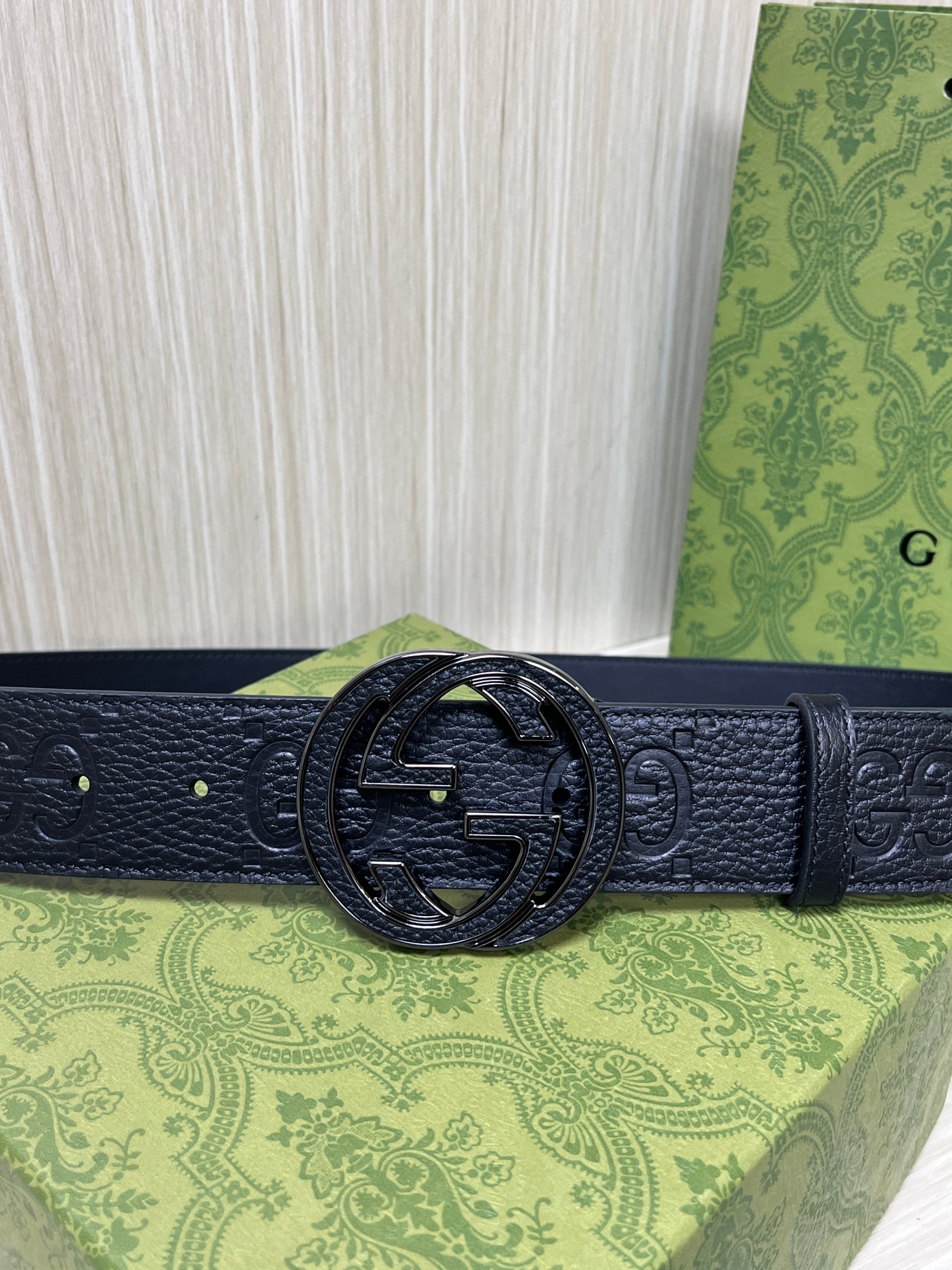 Gvc*1 GG Marmont Circle Buckle Belt Black Leather With Black Trim 40mm