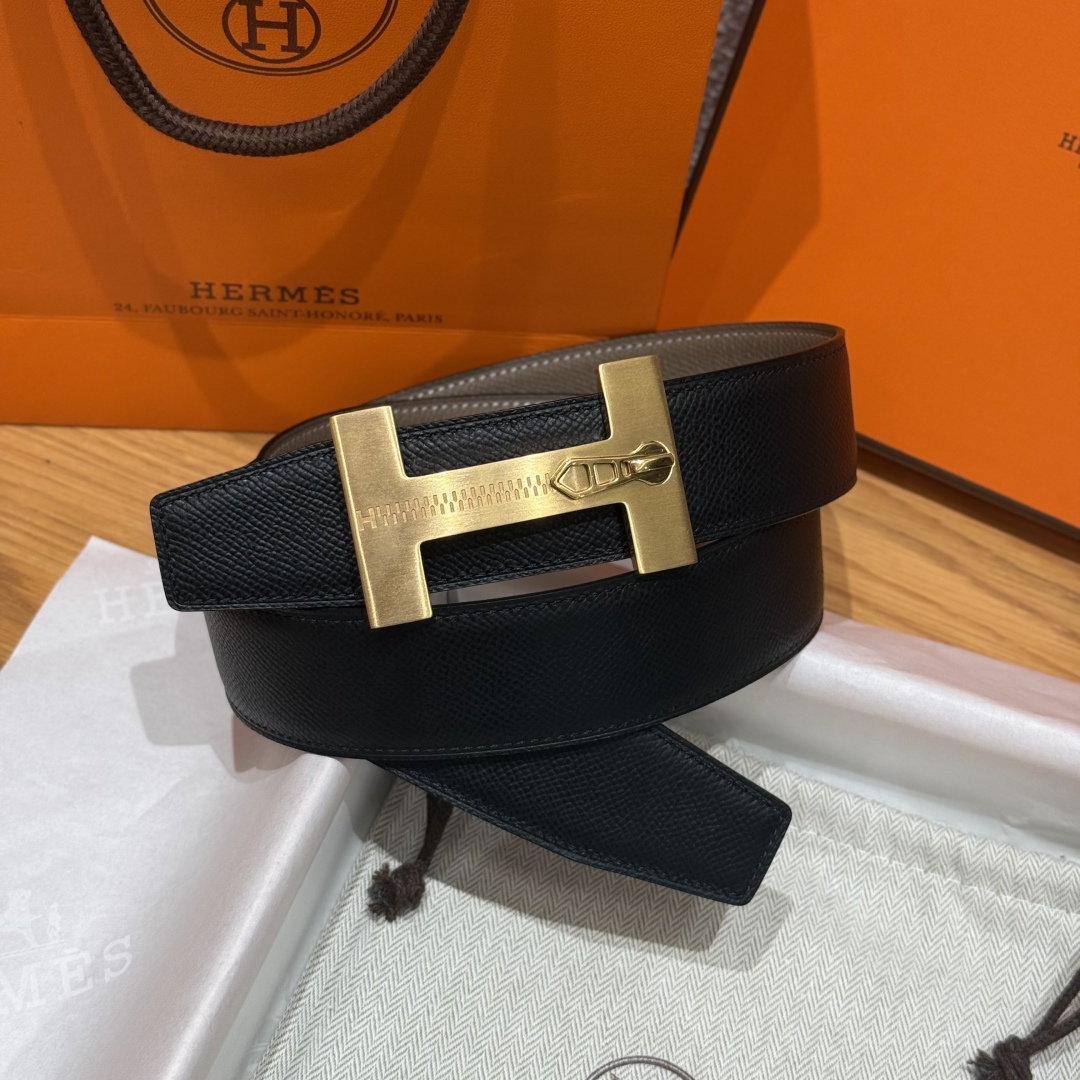 H**me5 “H-Zip” 38mm Reversible Belt Taupe & Black