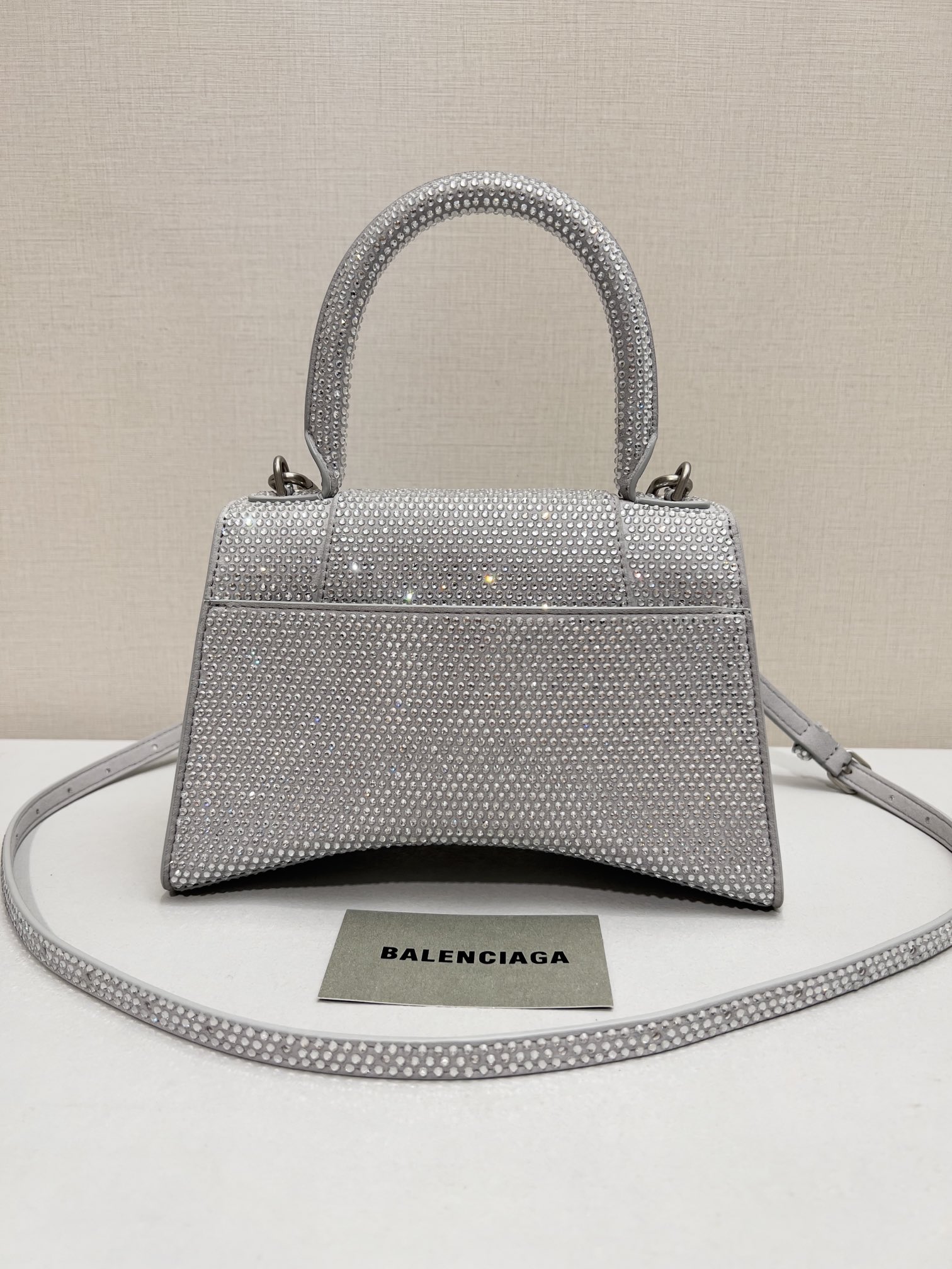 [True-to-ORIGINAL] Ba1en*iaga Furry Hourglass Small Handbag With Rhinestones In Grey For Women 24cm/9.4in