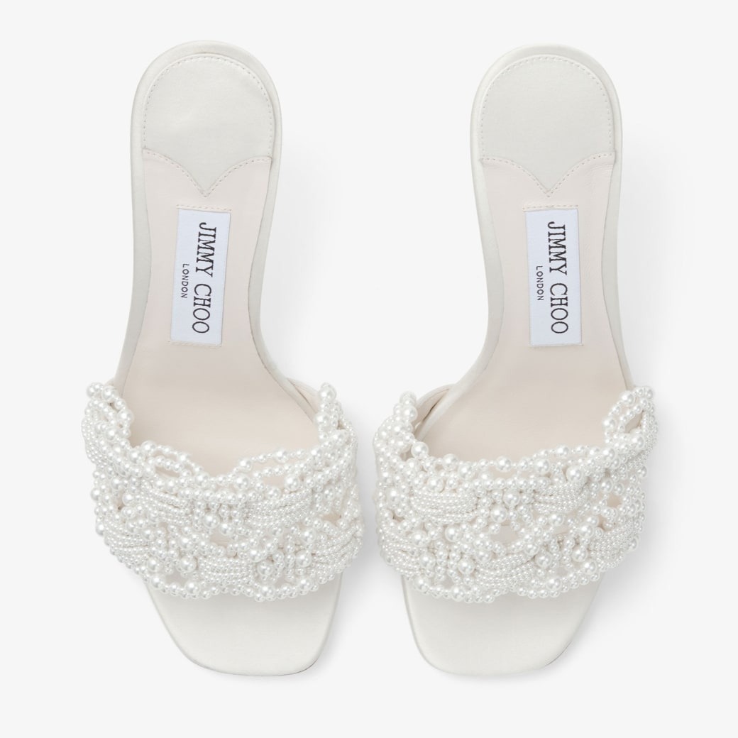 J1m*y Ch00 Cary Mule 70 Ivory/White For Women CARYMULE70OBD