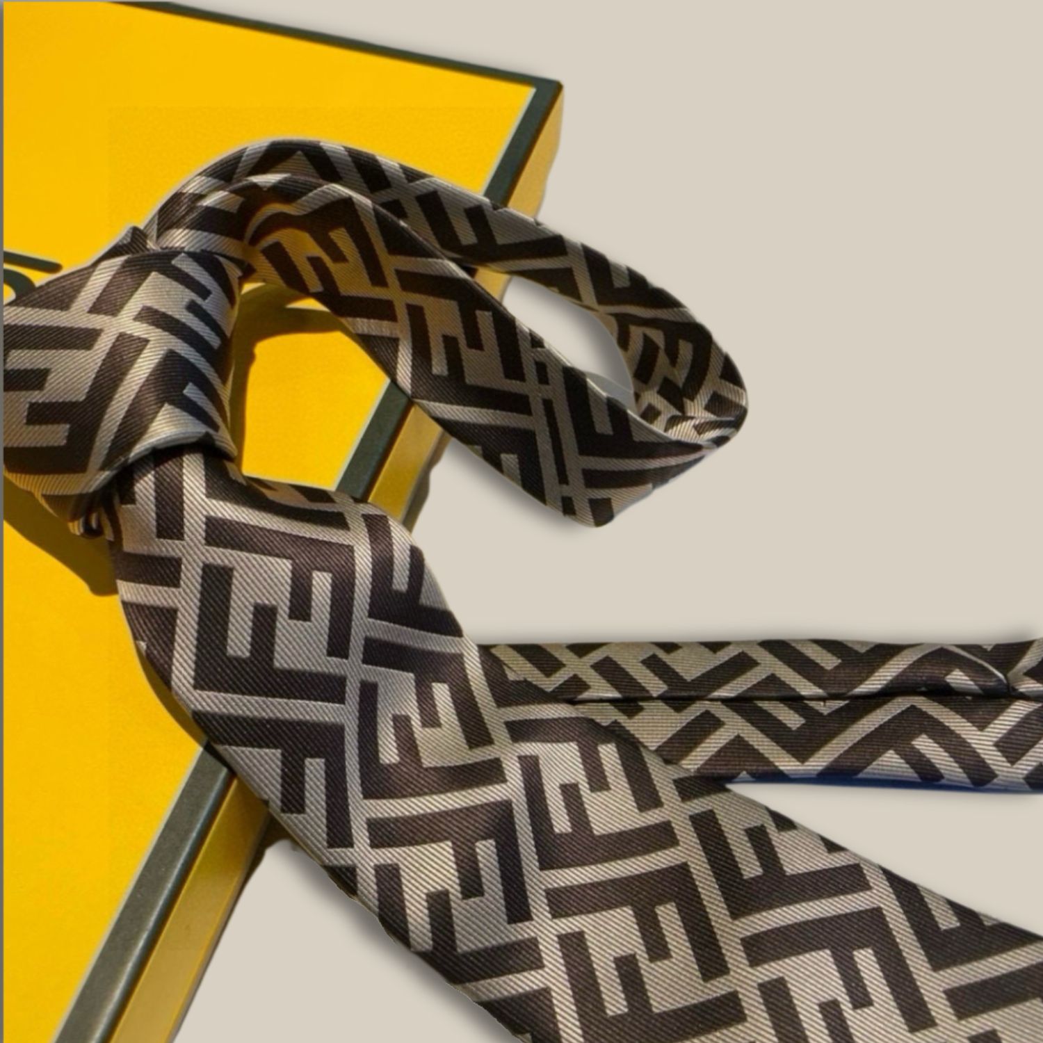 F**di FF Logo Silk Tie in Beige And Dark Brown For Men