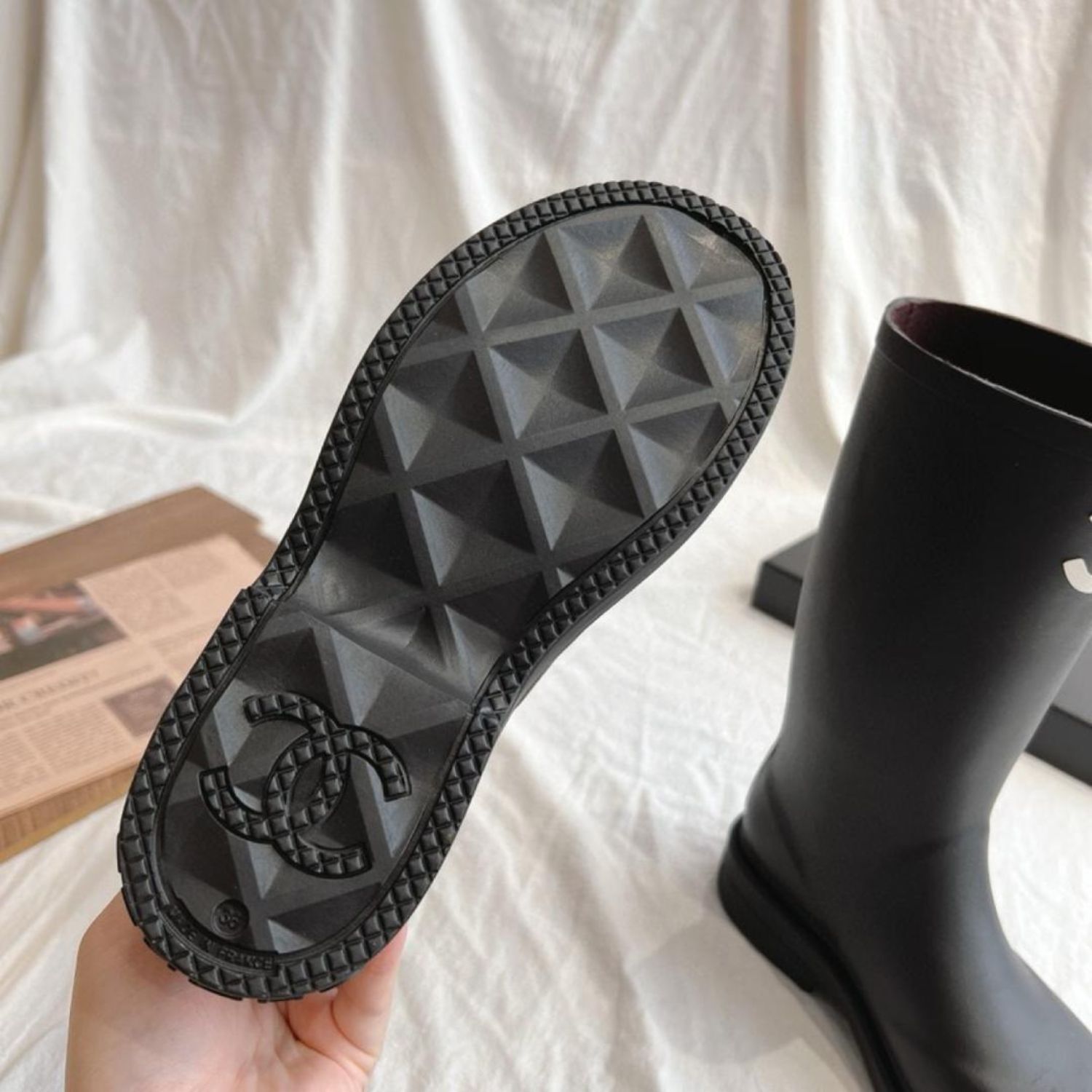 Ch**el Rubber Boots Black For Women