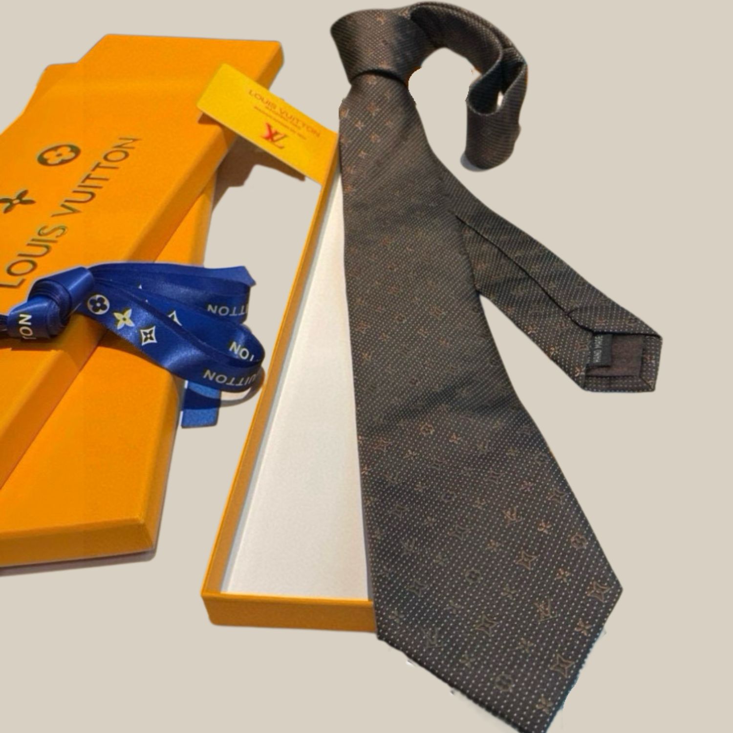 L0vis Vvtt0n Signature Monogram Silk Tie Deep Brown For Men