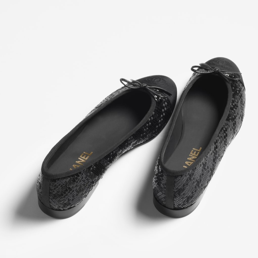 Ch**el Sequins Ballet Flats Black For Women G02819-B21768-94305