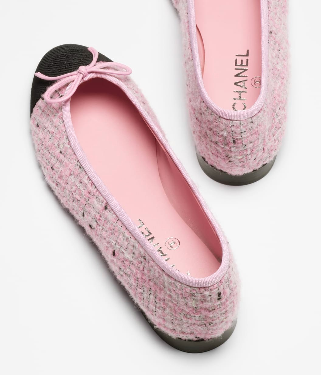 Ch**el Tweed Ballet Flats Pink/Black For Women G02819-B22294-U4373