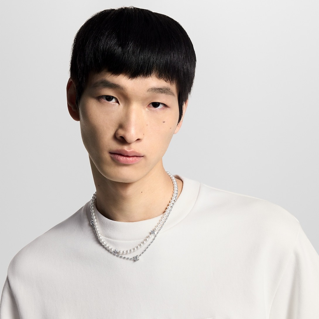 L0vis Vvtt0n Pearls Fusion Necklace Silver-Toned For Men M01781