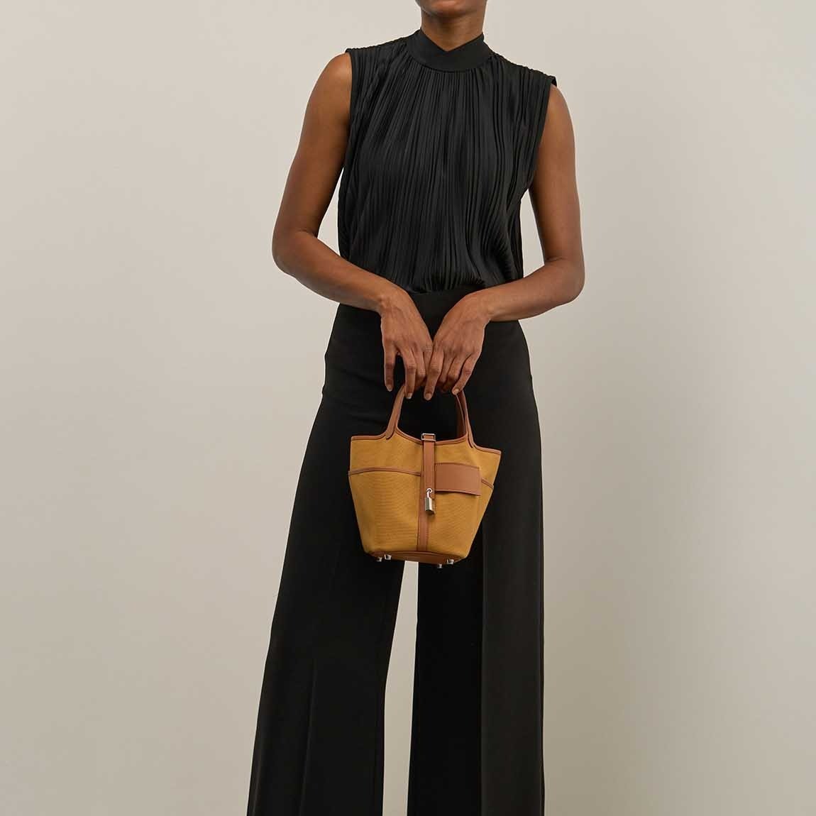 [True-to-ORIGINAL] H**me5 Picotin Lock 18 Pocket Bag Desert For Women 7.1in/18cm H083189CKBD