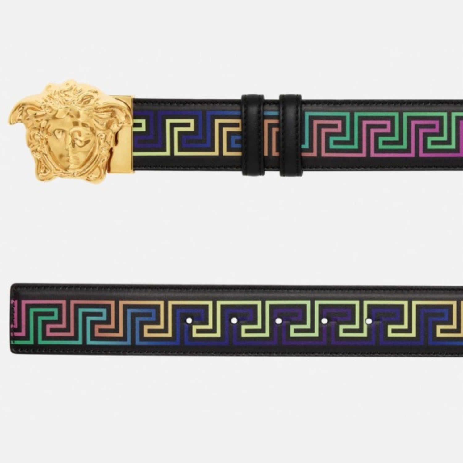 Versace La Medusa Greca Neon Print Belt Black 4cm For Men DCU6705-1A00872-5B02V