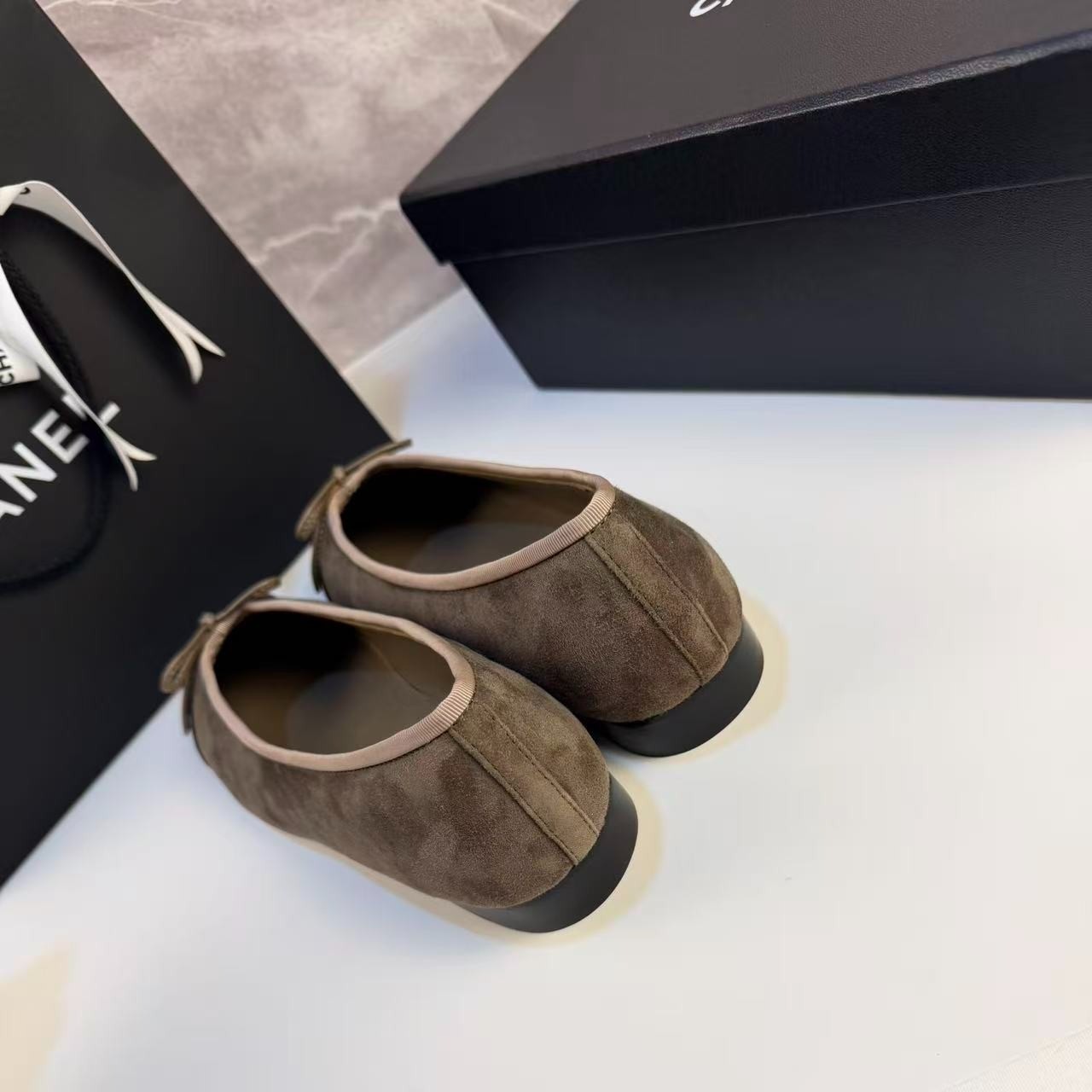 Ch**el Ballet Flats Suede Dark Brown For Women