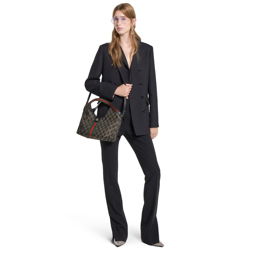 [True-to-ORIGINAL] Gvc*1 Giglio Small Tote Bag Black And White GG Denim For Women 9.8in/25cm ‎860845 FAFYU 1155