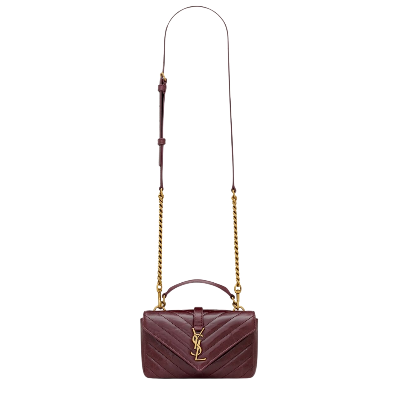 [True-to-ORIGINAL] Sa1nt Lau*nt College Mini In Shiny Leather Deep Hot Wine For Women 7.9in/20cm ‎‎‎779430DZH076193