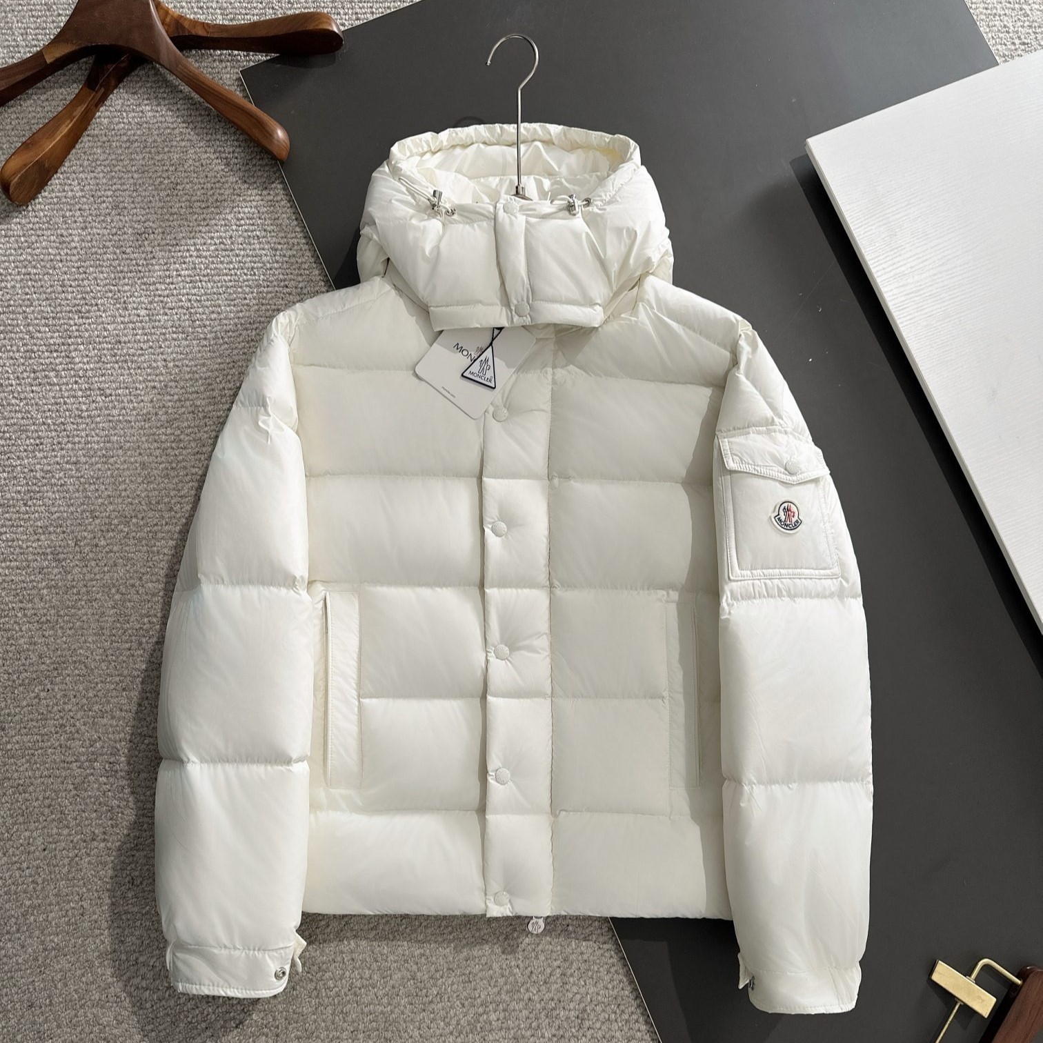 Moncler Maya 70 Hooded Short Down Jacket White For Women K20931A0010254A81