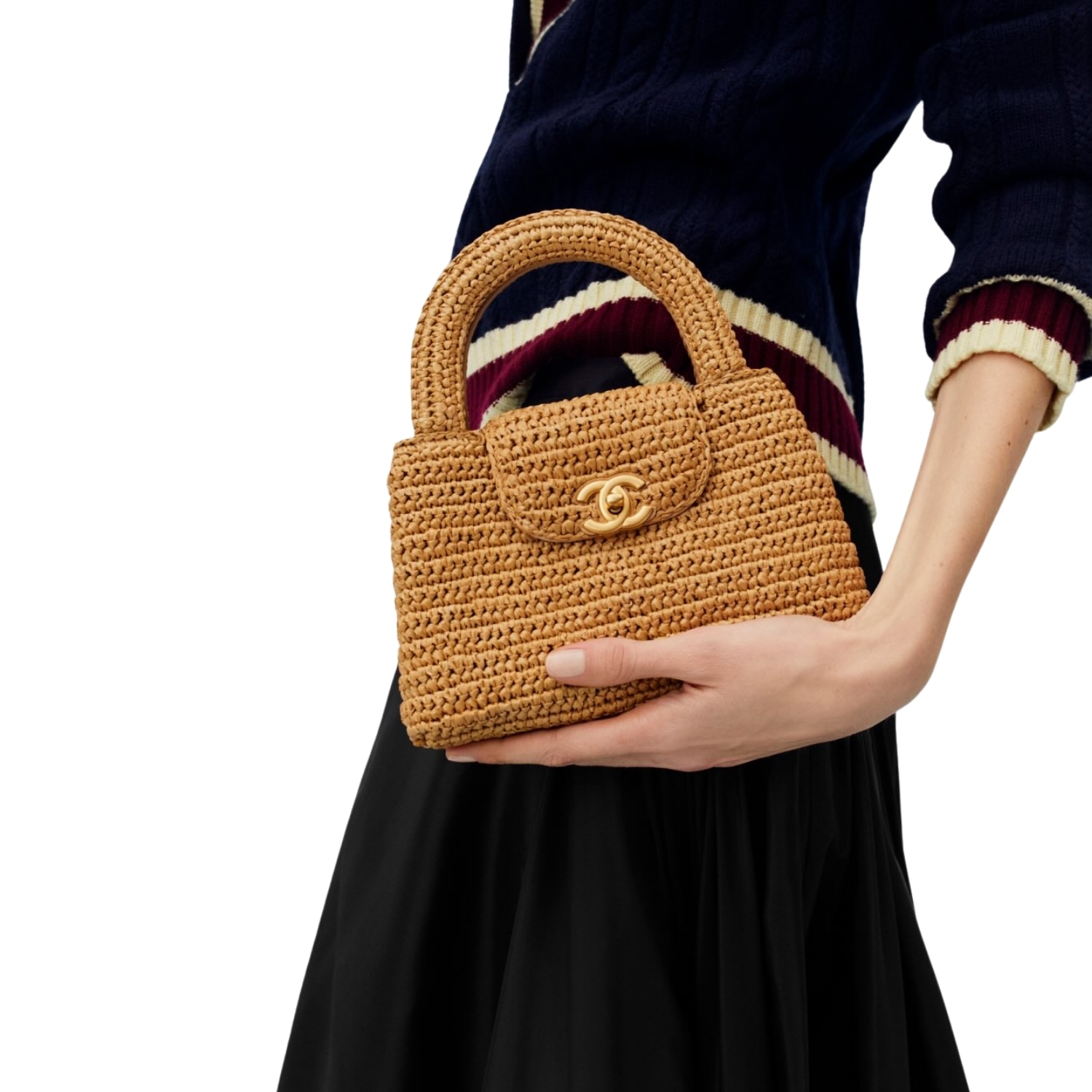 Ch**el Mini Shopping Bag Dark Beige Raffia For Women 7.5in/19cm AS4416-B22677-U5552