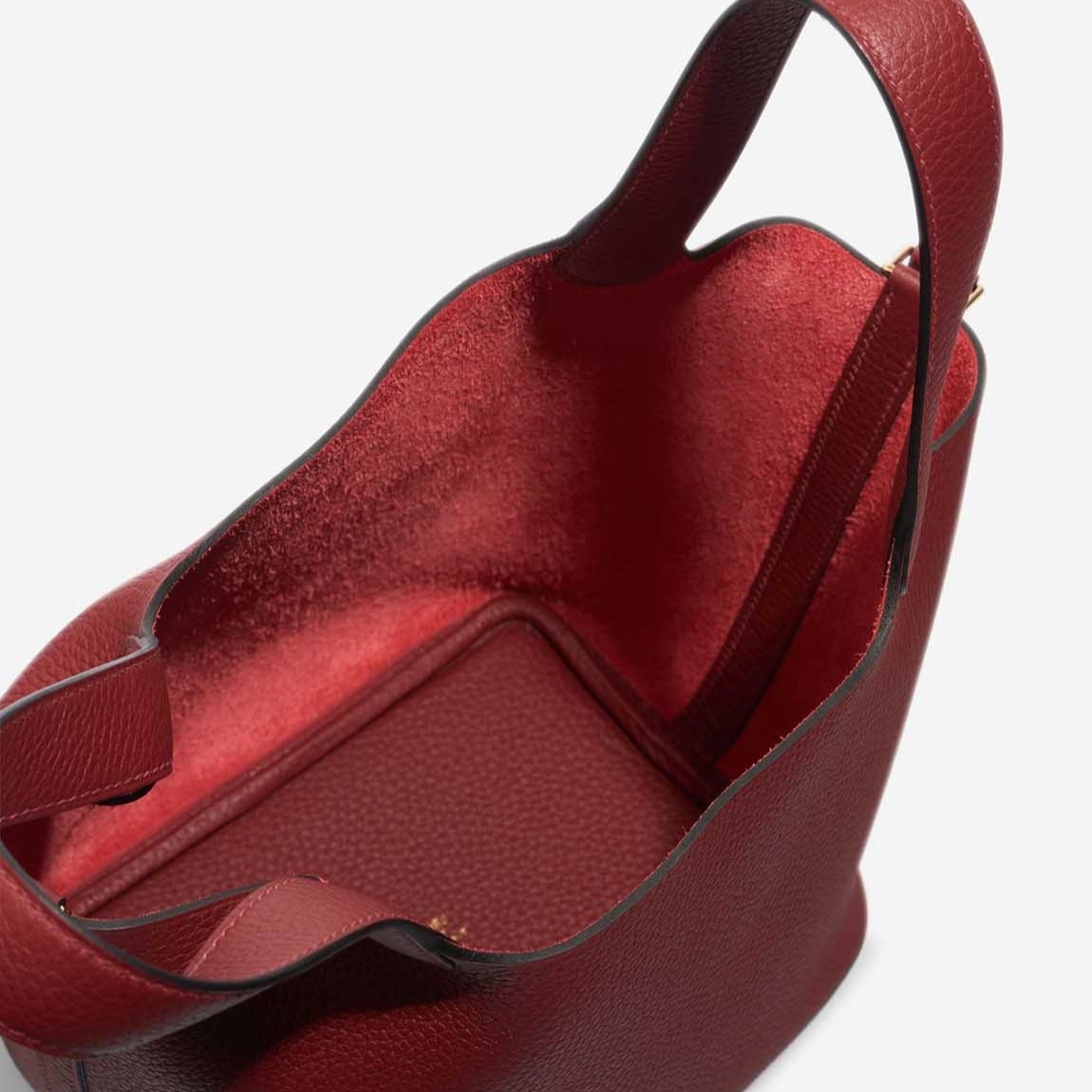 H**me5 Picotin 18 Taurillon Clémence Rouge H Red Gold Hardware 7.1in/18cm For Women H056289CC55