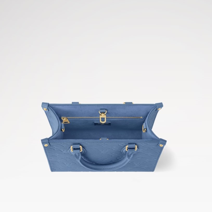 L0vis Vvtt0n OnTheGo PM Tote Bag 9.8in/ 25cm Blue Jean Gold Hardware For Women M28181