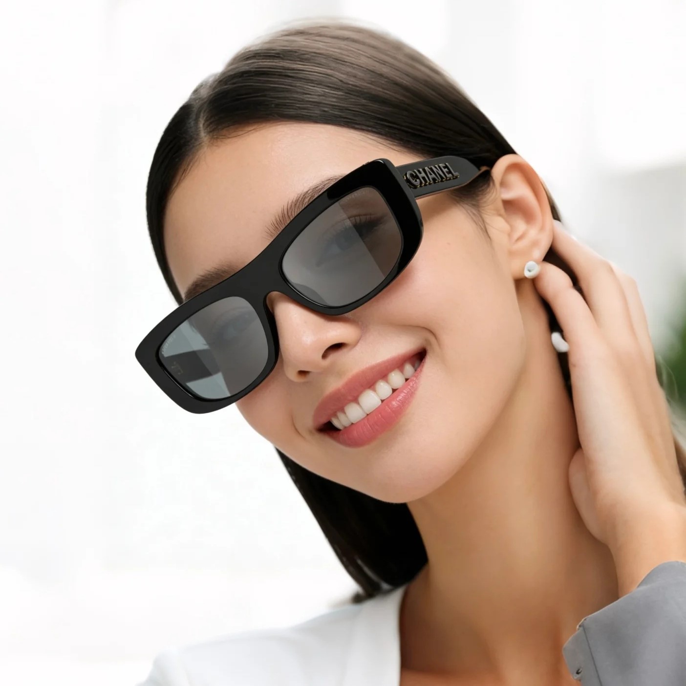 Ch**el Rectangle Sunglasses Black For Women A71760 X08101 S2214