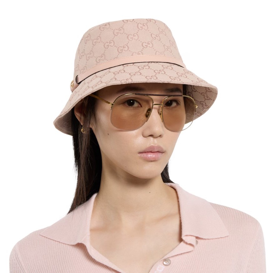 Gvc*1 GG Canvas Bucket Hat Pink For Women 847739 3HBAO 6872