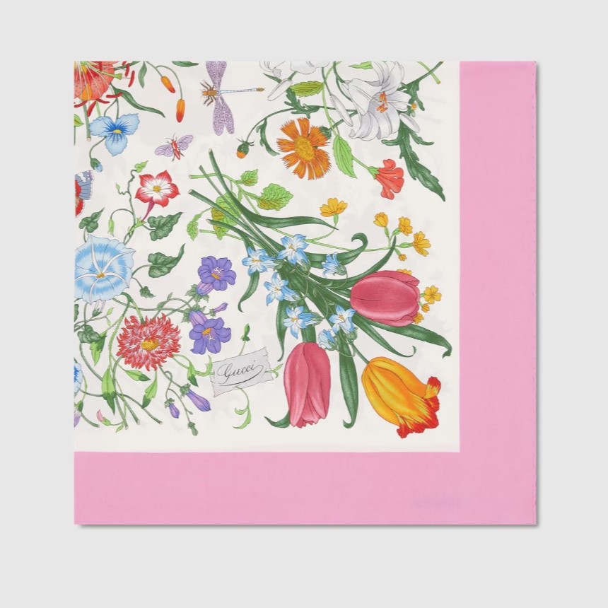 Gvc*1 Printed Silk Twill Carre Scarf Pink For Women 821061 3G001 9072