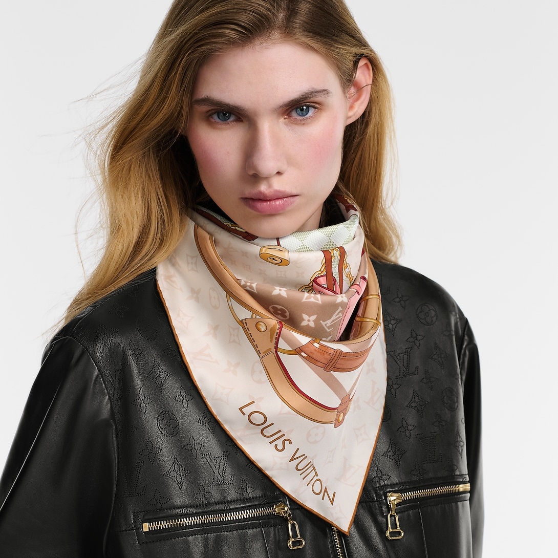 L0vis Vvtt0n Flower And Straps Square 90 Scarf Beige For Women M97472