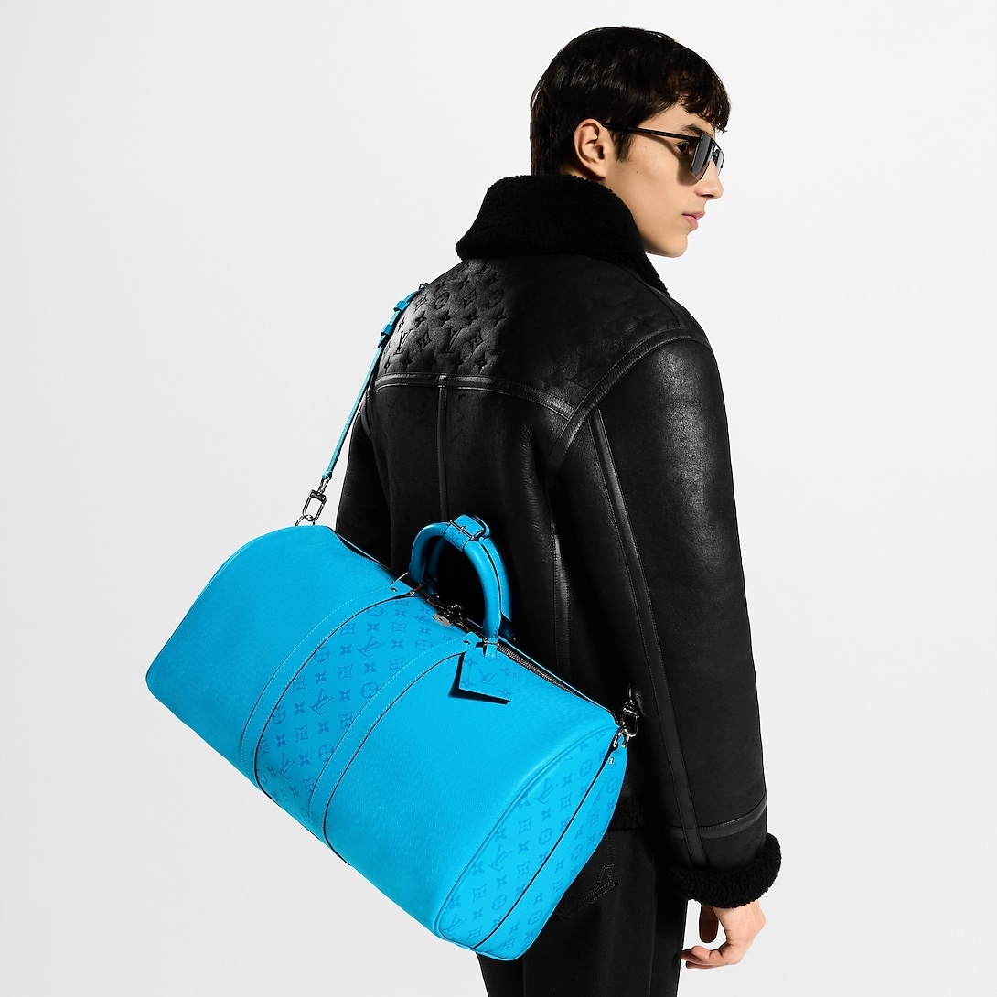 L0vis Vvtt0n Keepall Bandouliere 50 Travel Bag 19.7in/ 50cm Tropical Blue Silver Hardware For Men M27791