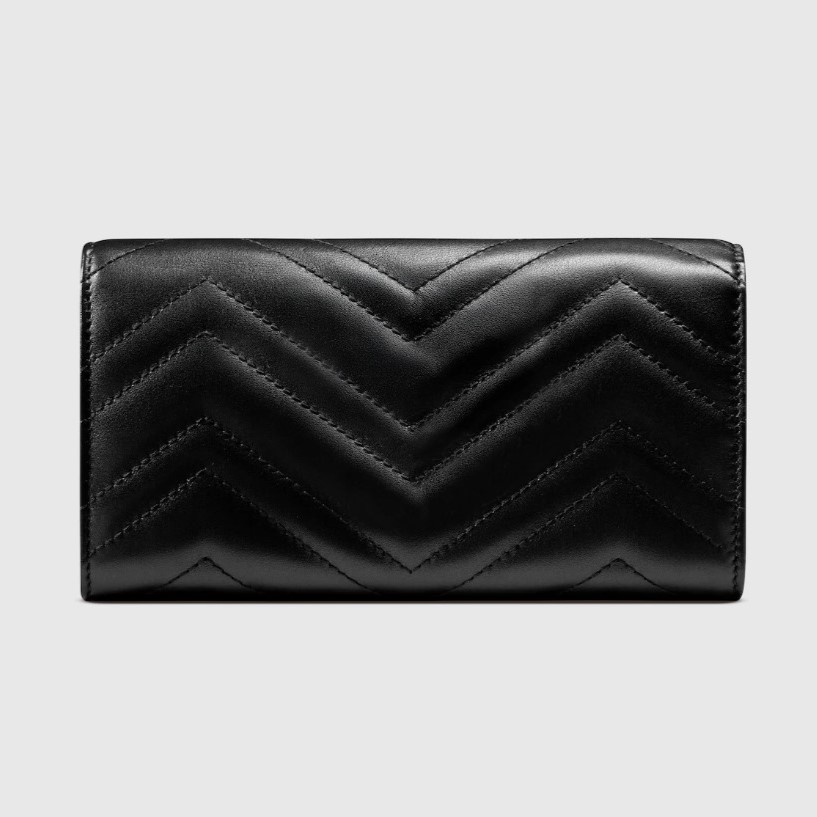 Gvc*1 GG Marmont Continental Wallet 7.5in/ 19cm Black Gold Hardware For Women ‎443436 AAET8 1000