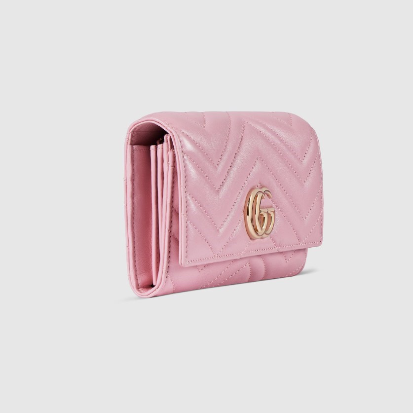 Gvc*1 GG Marmont Continental Wallet For Women 7.5in/ 19cm Light Pink Gold Hardware ‎443436 AAGJE 5825