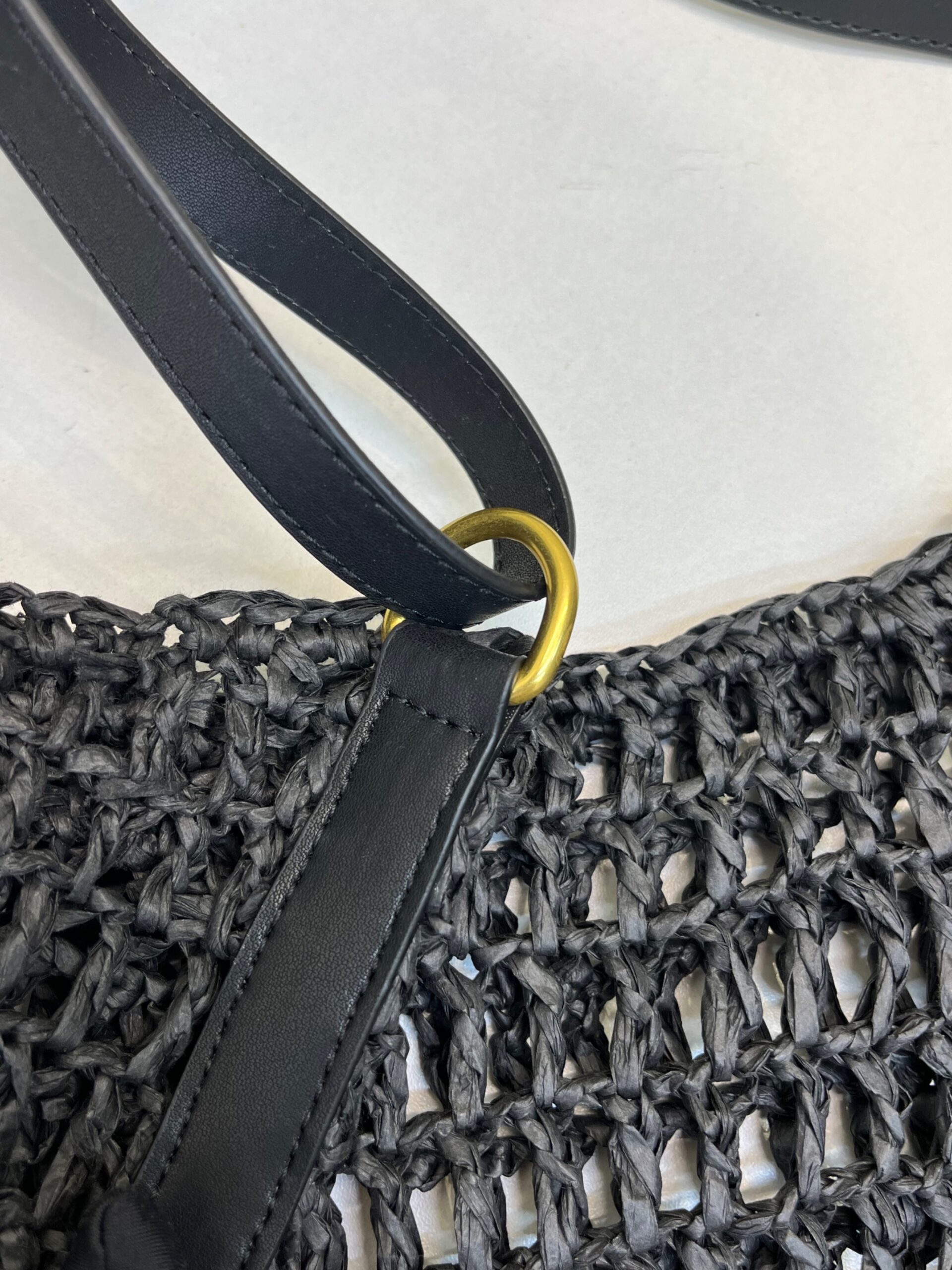 Sa1nt Lau*nt Oxalis Bag In Raffia Macramé Black For Women 15.7 Inches/ 40 Cm 781289GAAEA1000
