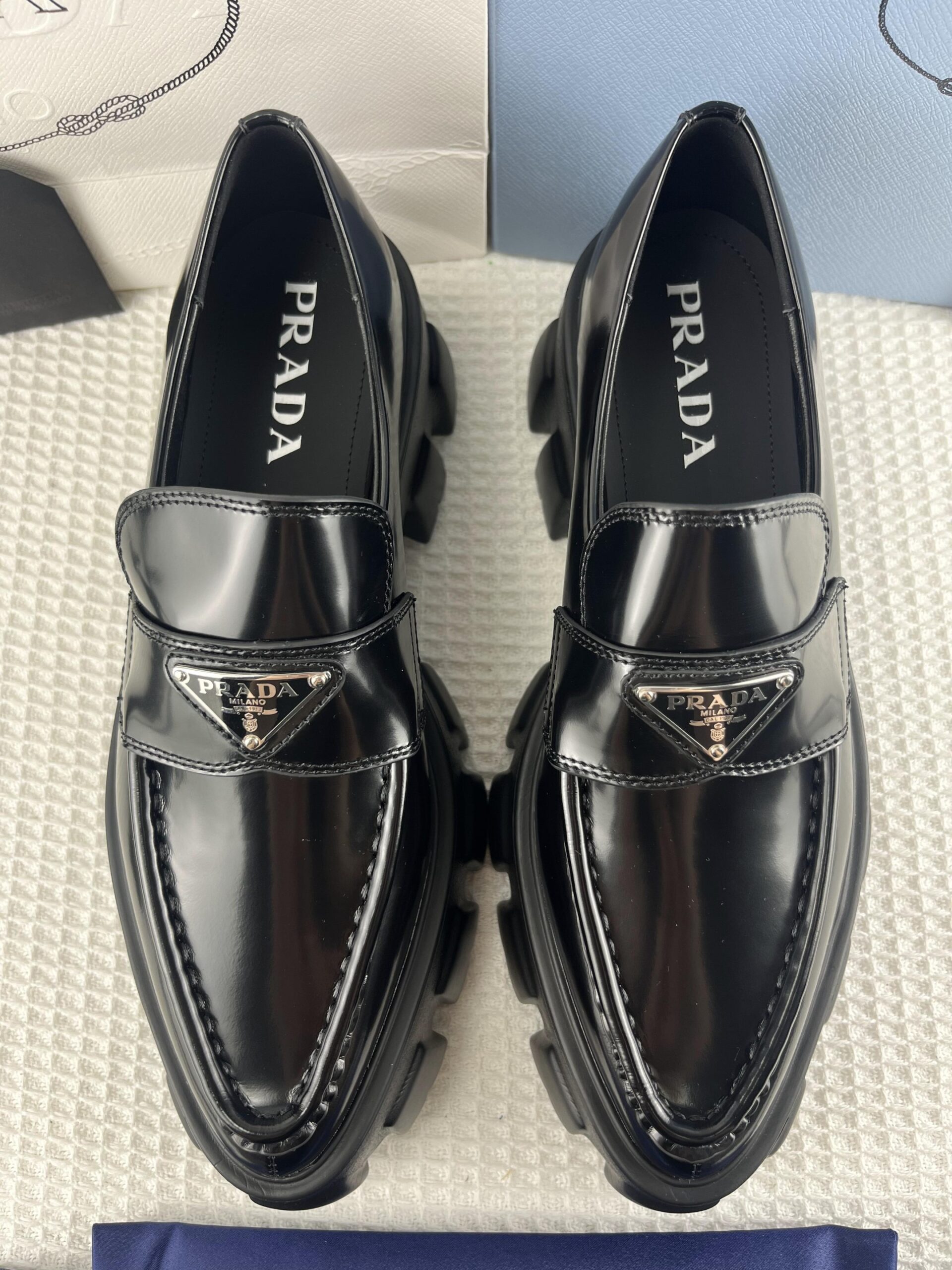 Pra*a Monolith Brushed Loafers Black 2.4in/60mm