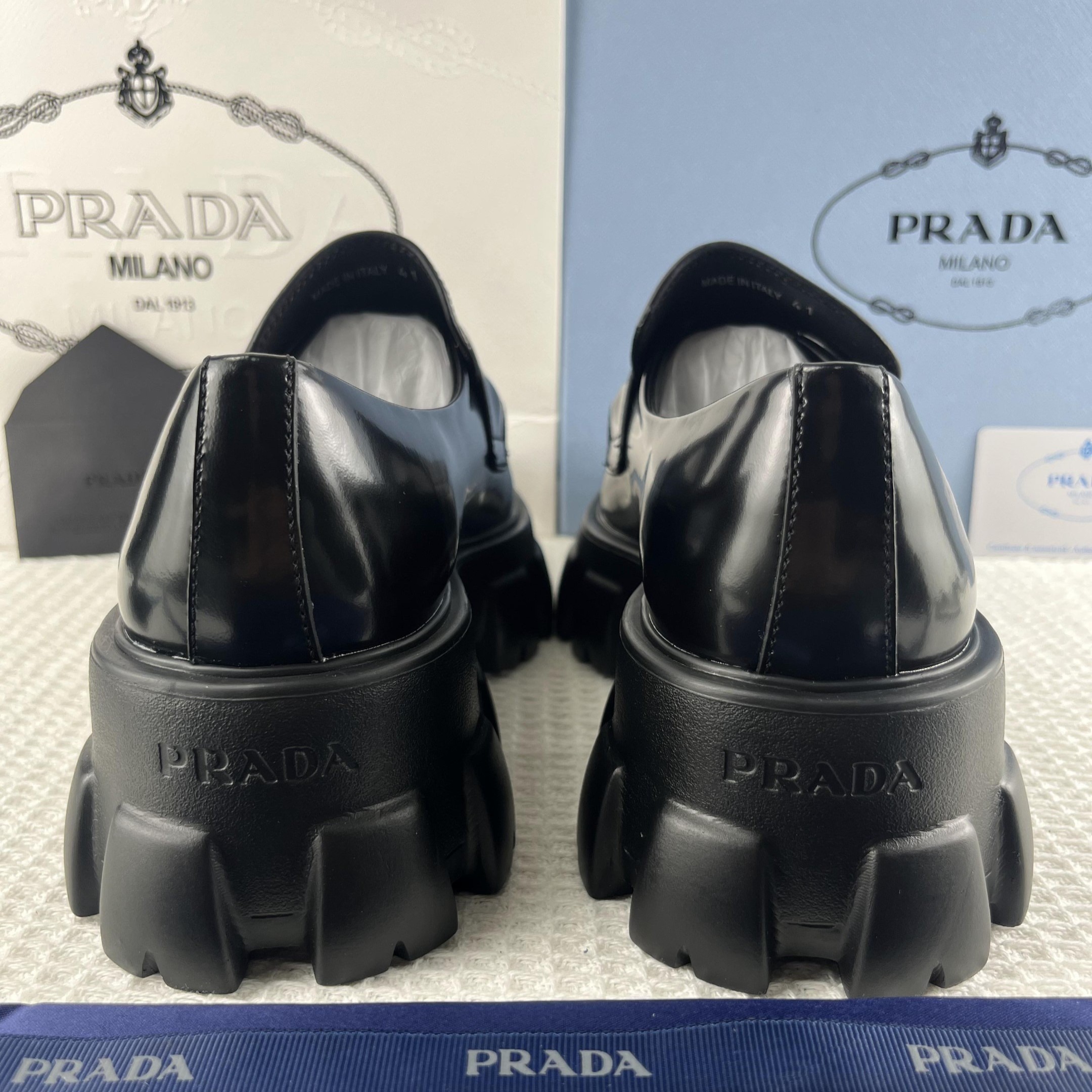 Pra*a Monolith Brushed Loafers Black 2.4in/60mm