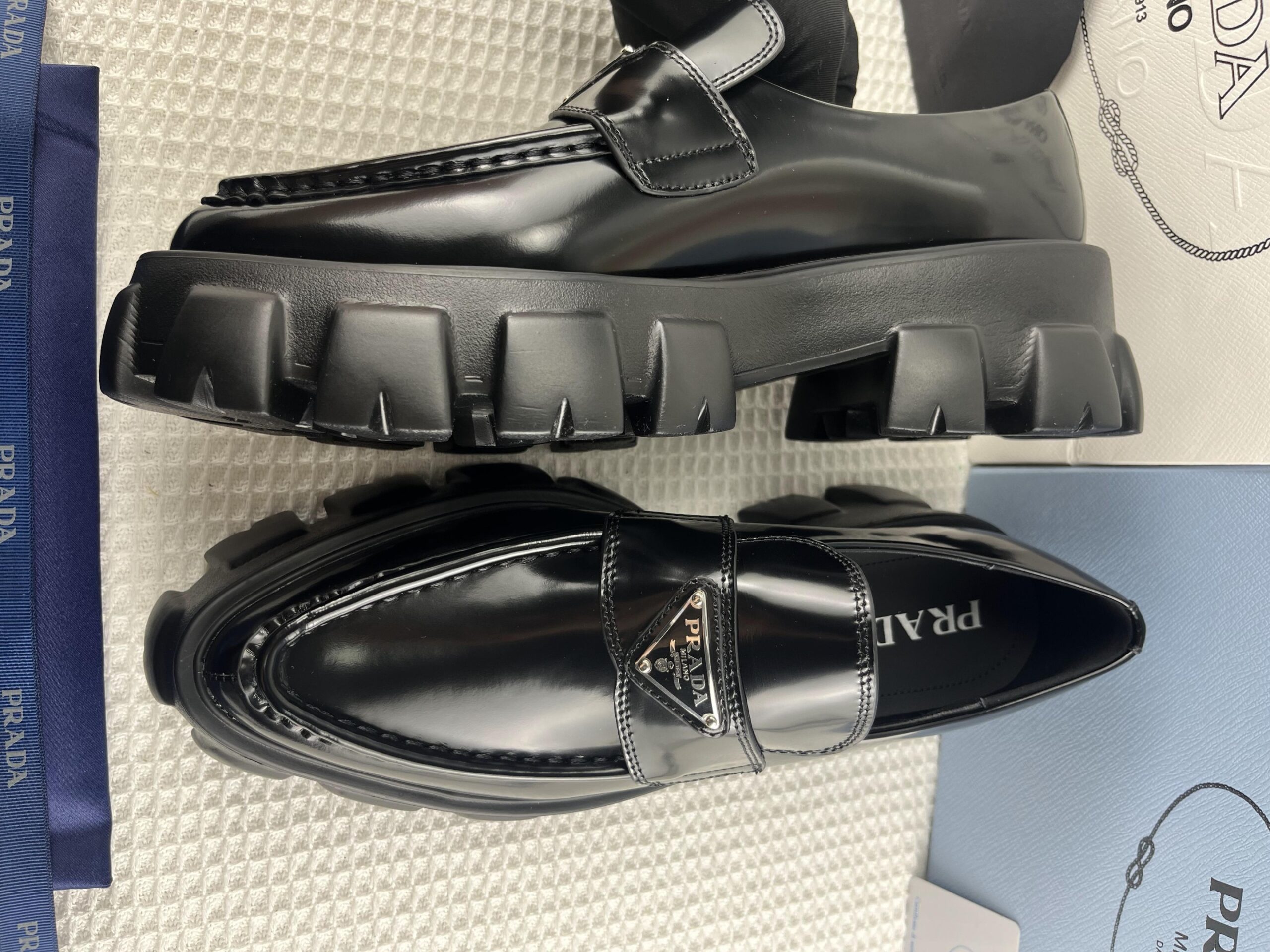 Pra*a Monolith Brushed Loafers Black 2.4in/60mm