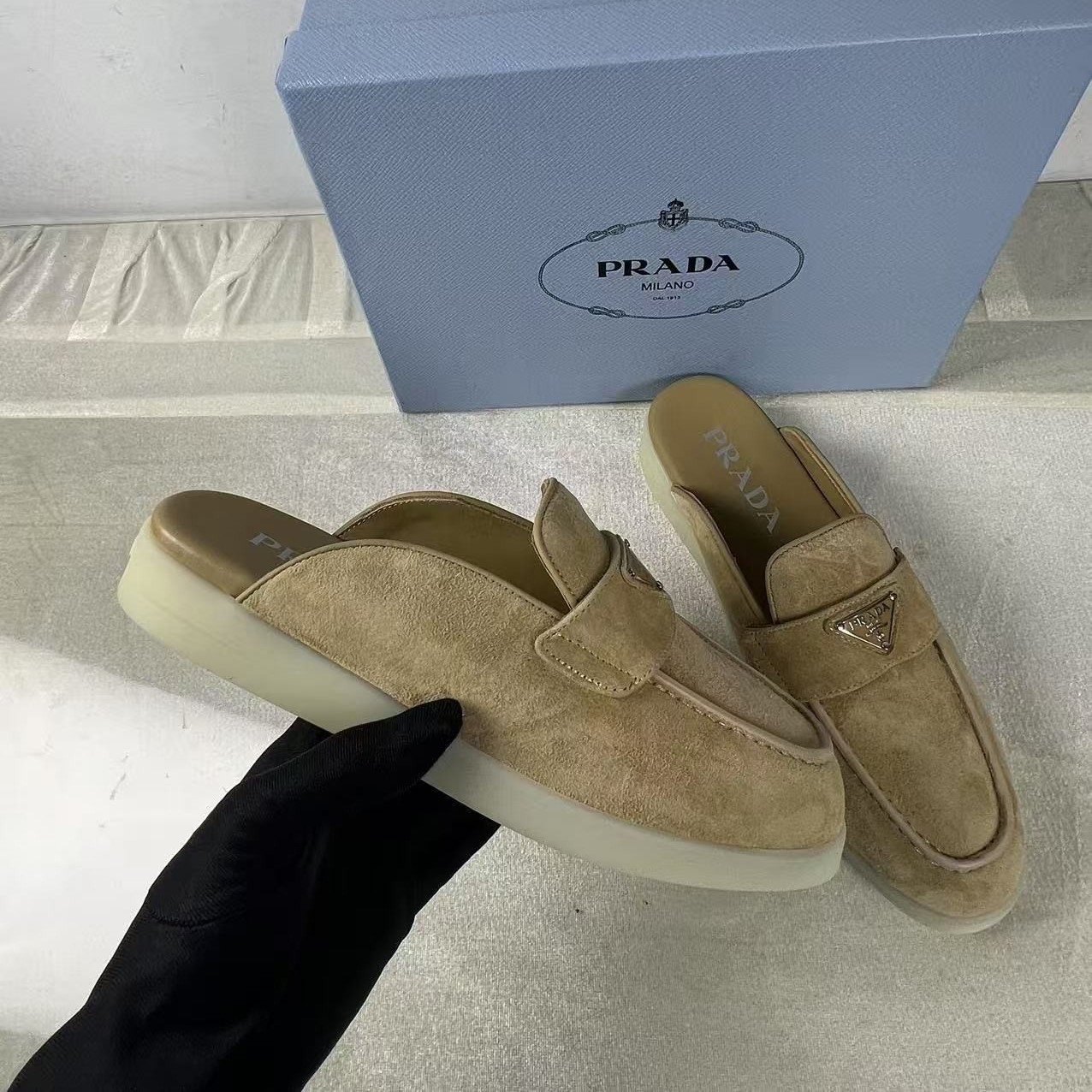 Pra*a Brushed Sabots Dark Beige For Women