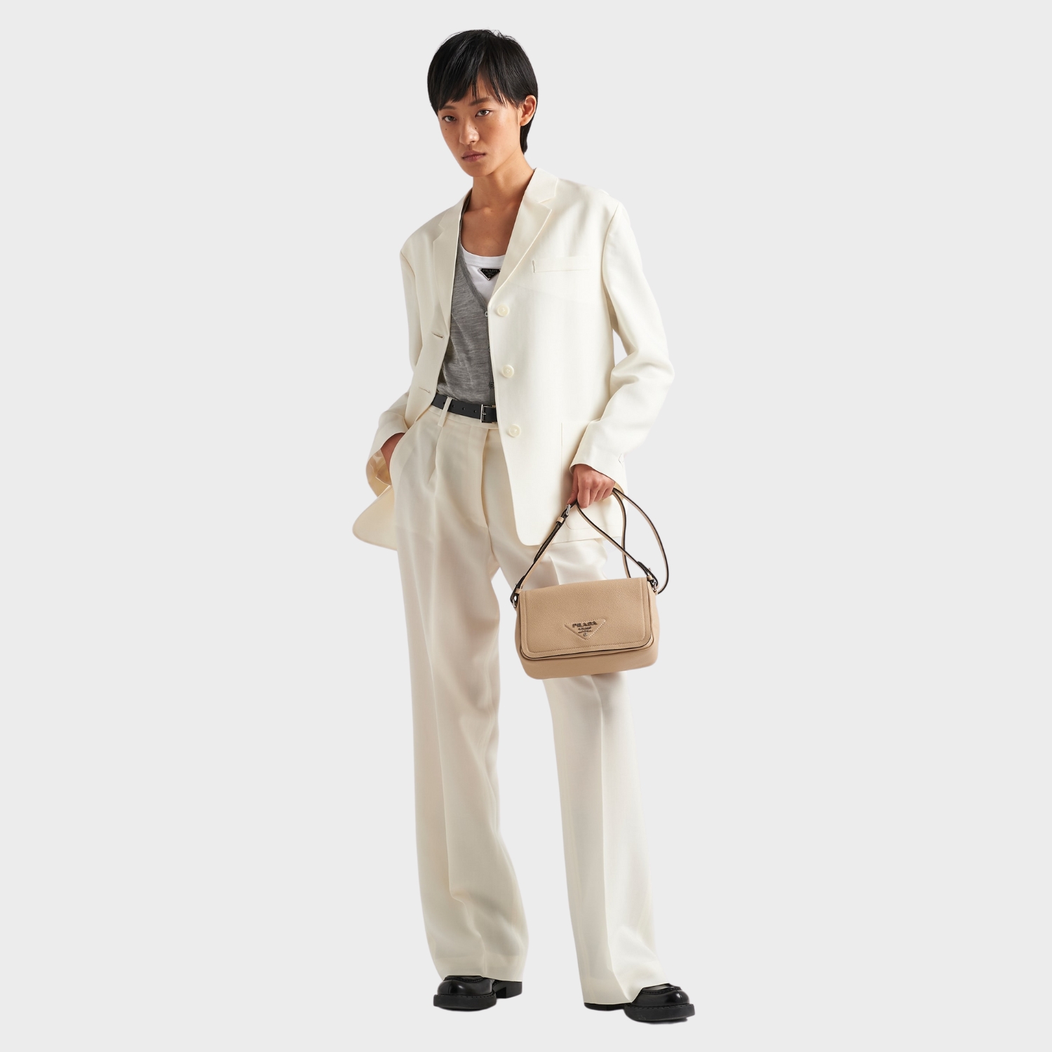 [True-to-ORIGINAL] Pra*a Shoulder Bag Beige For Women, Women’s Bags 9in/23cm 1BD314_2DKV_F02YP_V_3OO