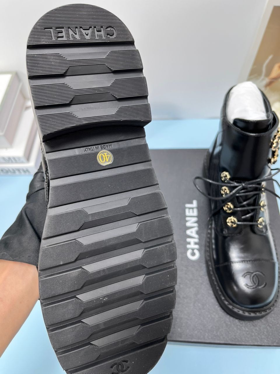 Ch**el Women’s Lace- Ups Bright Black For Women 1.5in/ 4cm