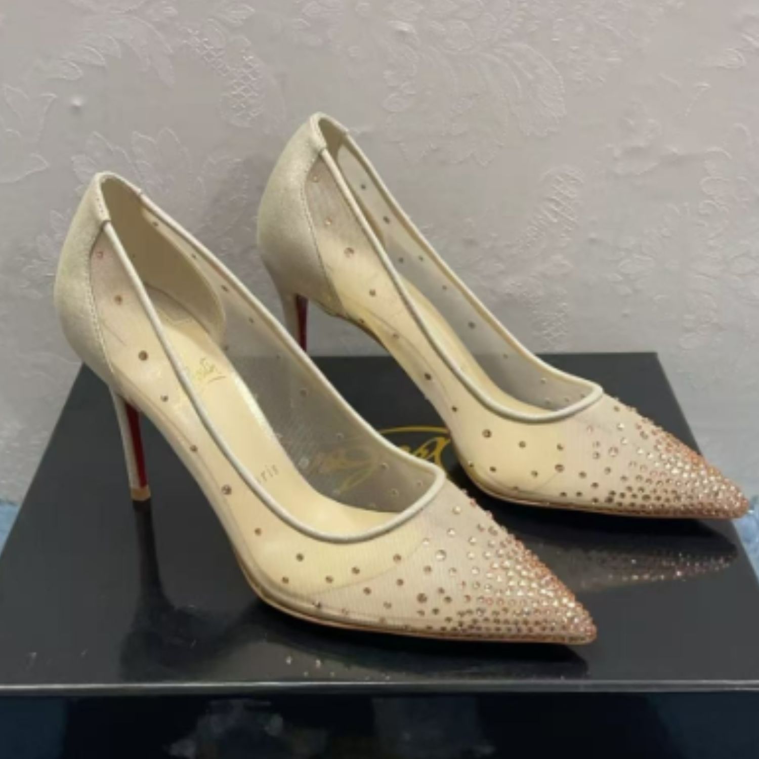 Chr1st1an Louboutin Follies Strass Beige For Women 1190715F065