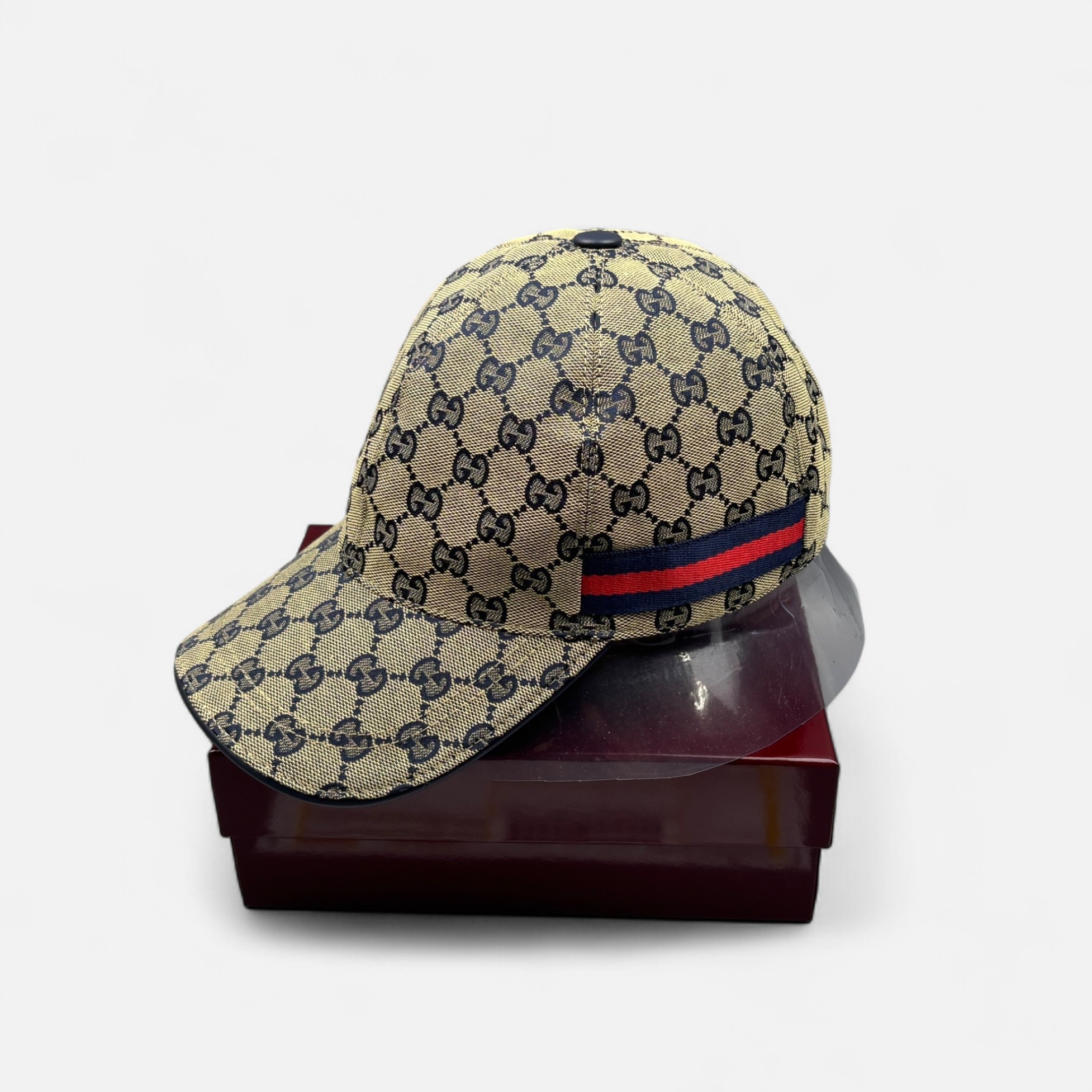 Gvc*1 Original GG Canvas Baseball Hat With Web Beige/Blue GG Hat