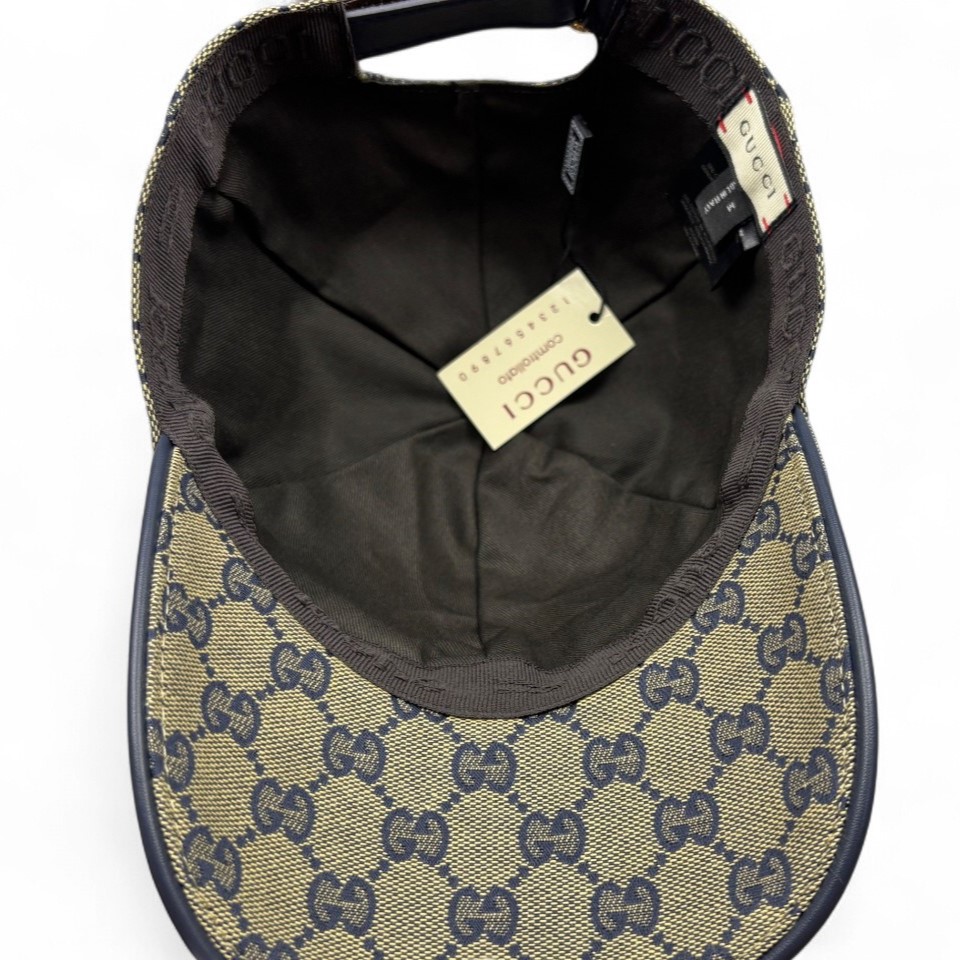 Gvc*1 Original GG Canvas Baseball Hat With Web Beige/Blue GG Hat