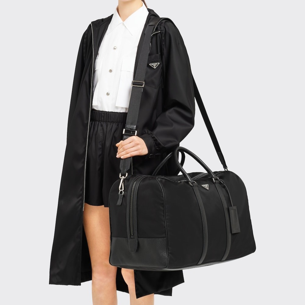 Pra*a Re-Nylon And Leather Duffle Bag For Men 21.7in/55cm 2VC013_2DMH_F0002_V_SOO