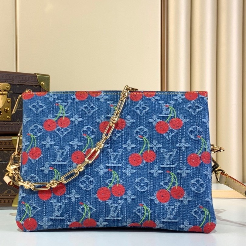 [True-to-ORIGINAL] L0vis Vvtt0n LV x TM Coussin PM Cherry Denim For Women 10.2in/26cm M14978