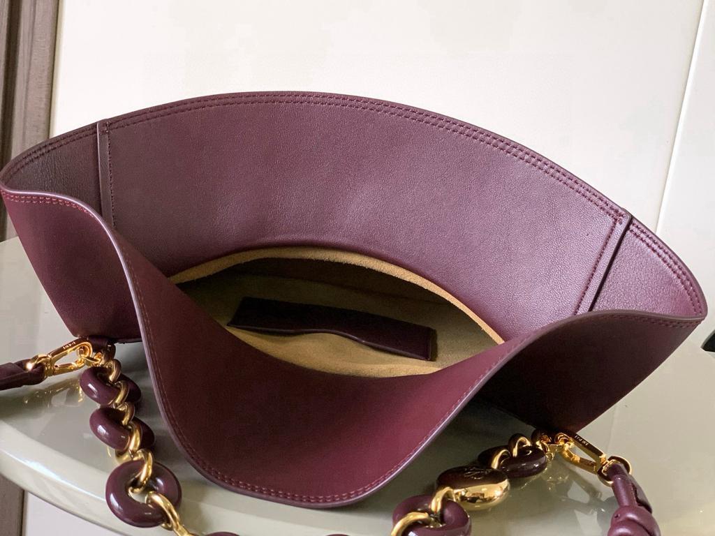 [True-to-ORIGINAL] L0ew* Medium Ola Bag Dark Burgundy For Women 26cm/10.2in AP22P22X07