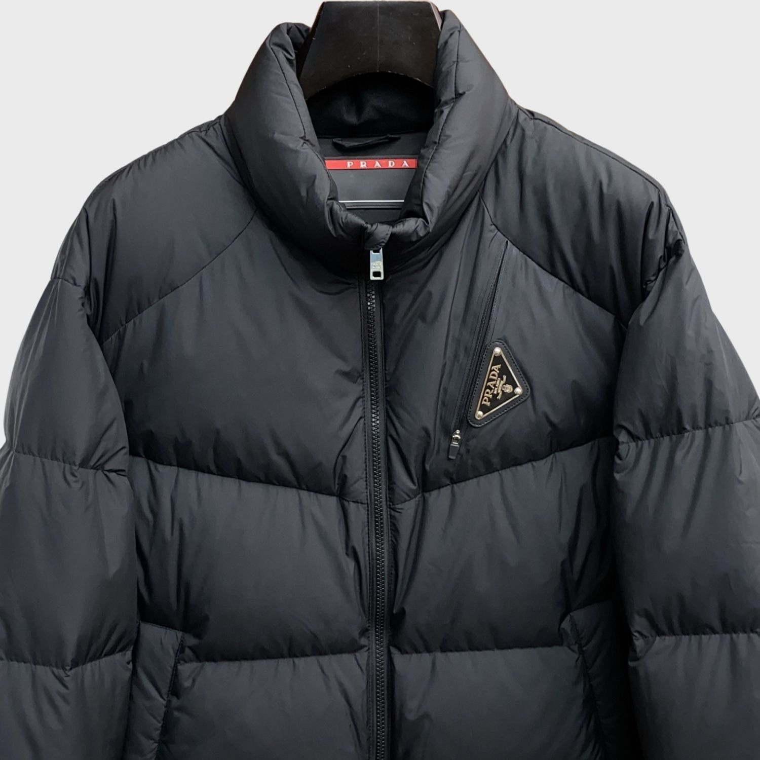Pra*a Iconic Triangle Logo Padded Jacket Black For Men