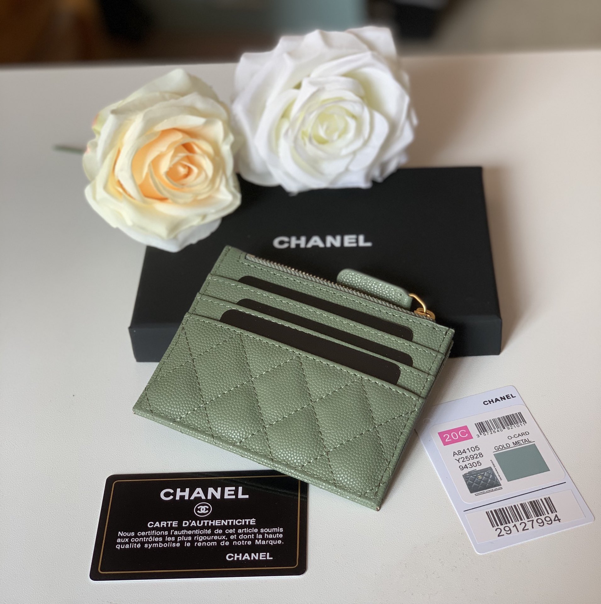 Ch**el Flat Card Holder Olive Bag For Women 11.5cm/4.5in