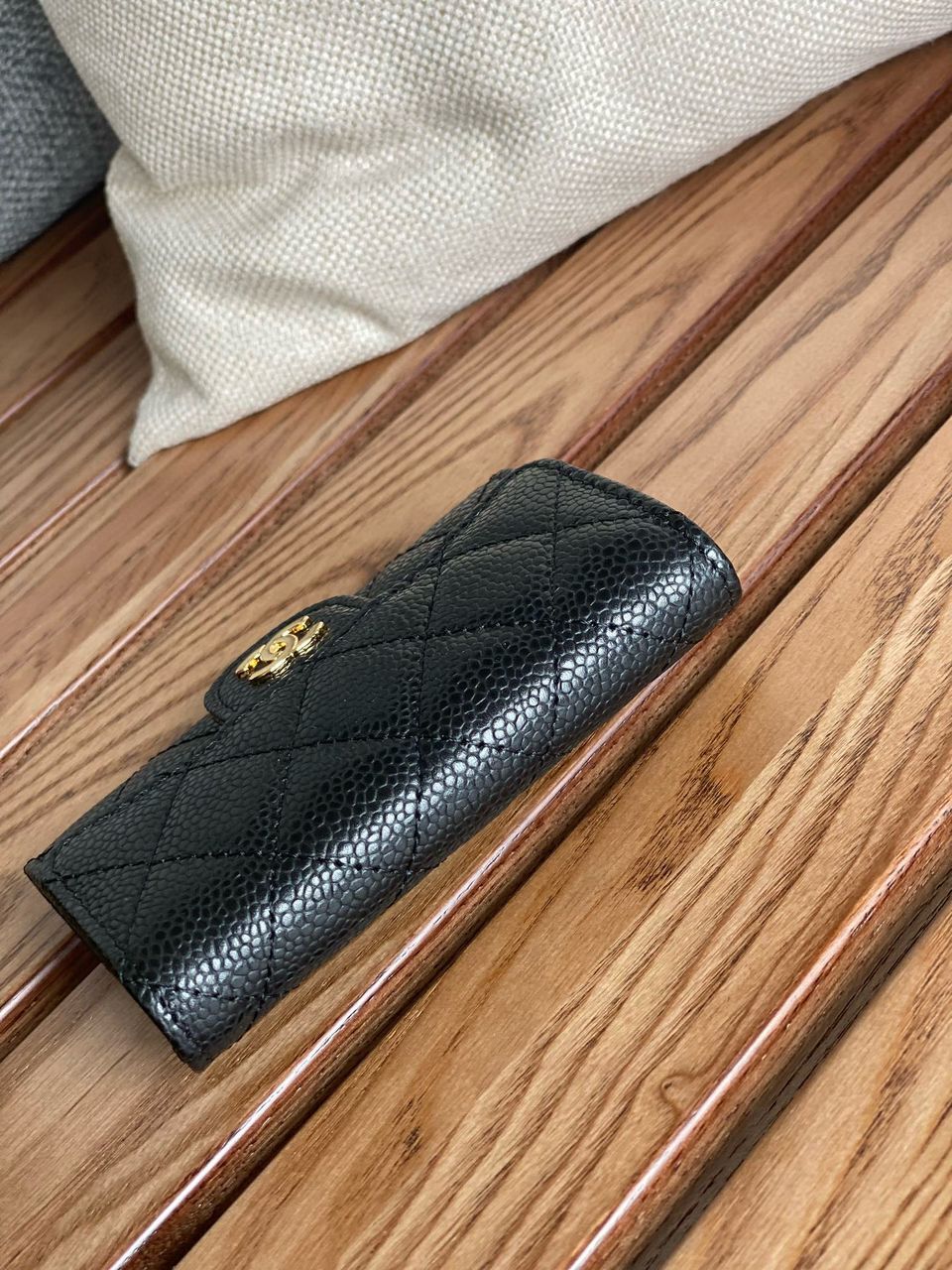 Ch**el Classic Card Holder Gold Black For Women, Women’s Wallet 4.5in/11.5cm