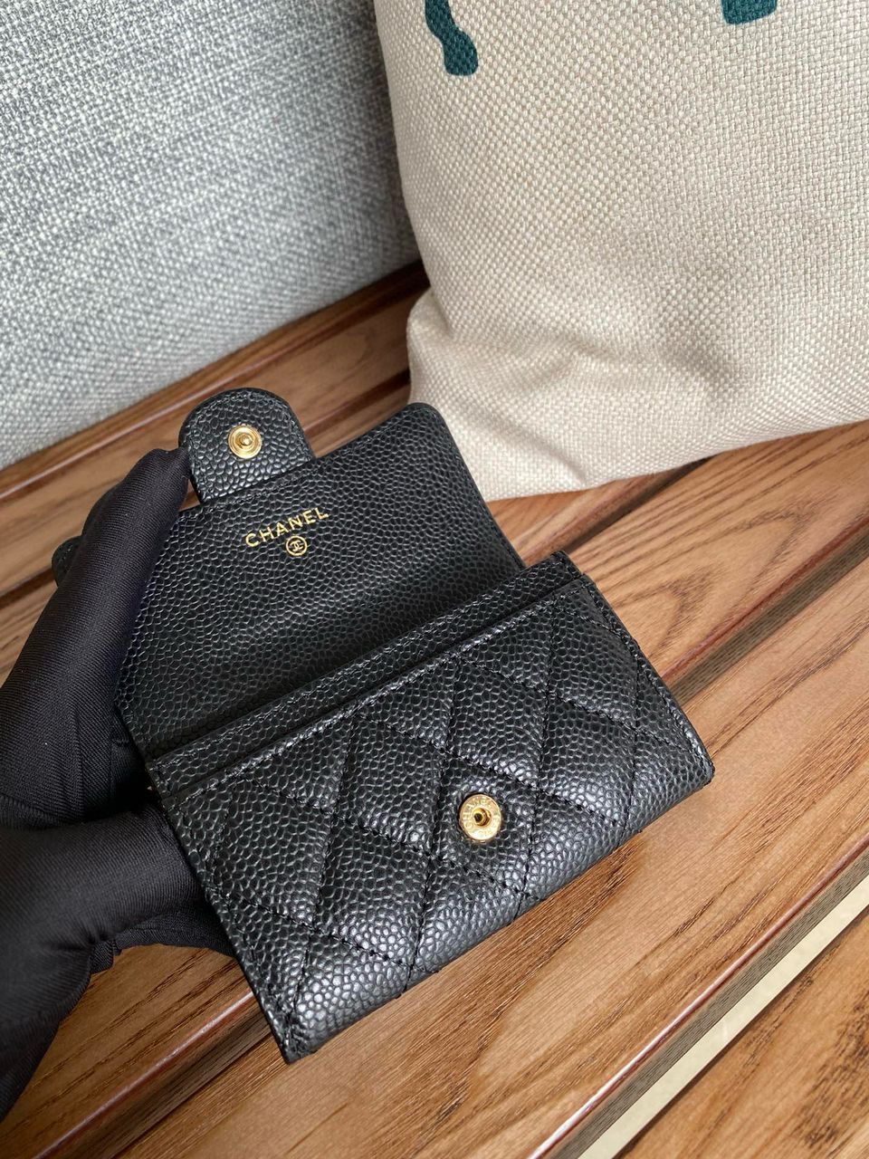 Ch**el Classic Card Holder Gold Black For Women, Women’s Wallet 4.5in/11.5cm