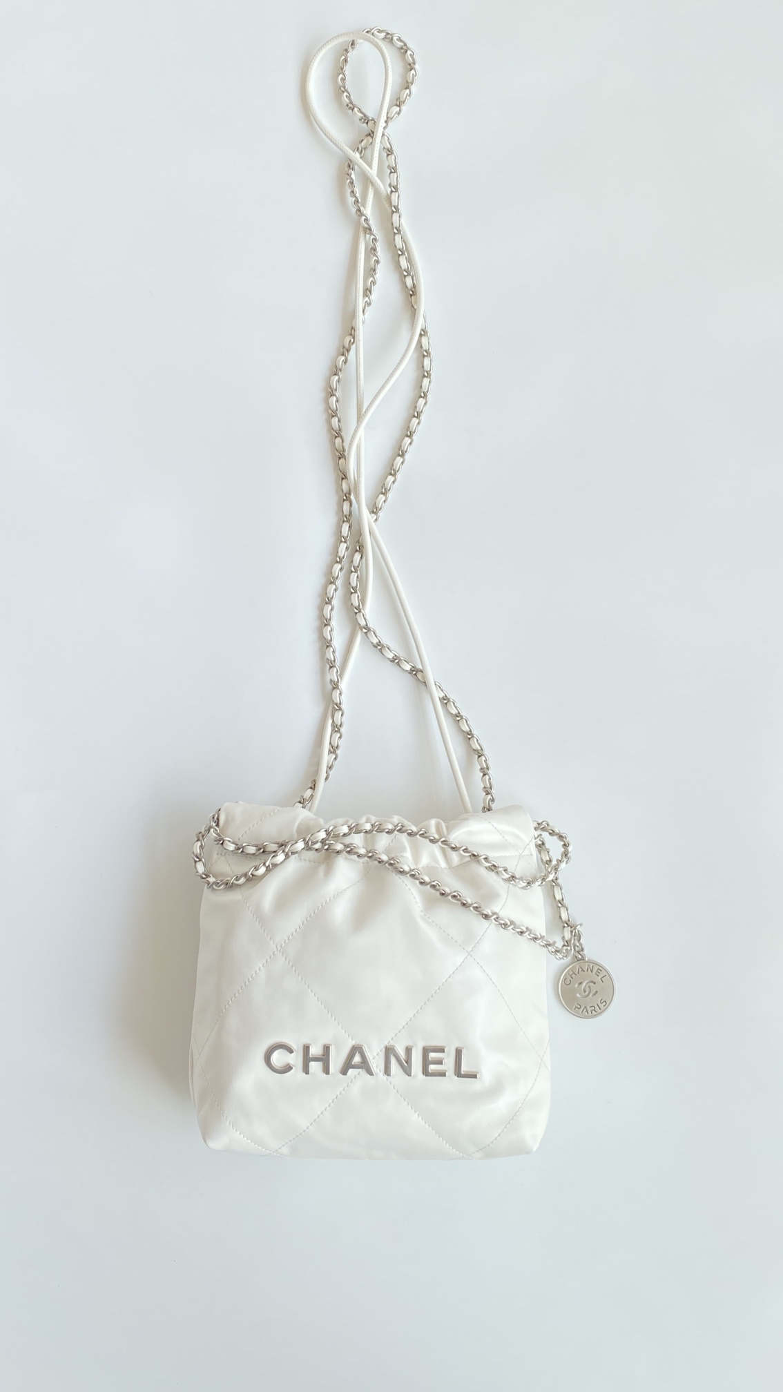 [True-to-ORIGINAL] Ch**el 22 Mini Bag Silver Tone White For Women 7,1in/18cm